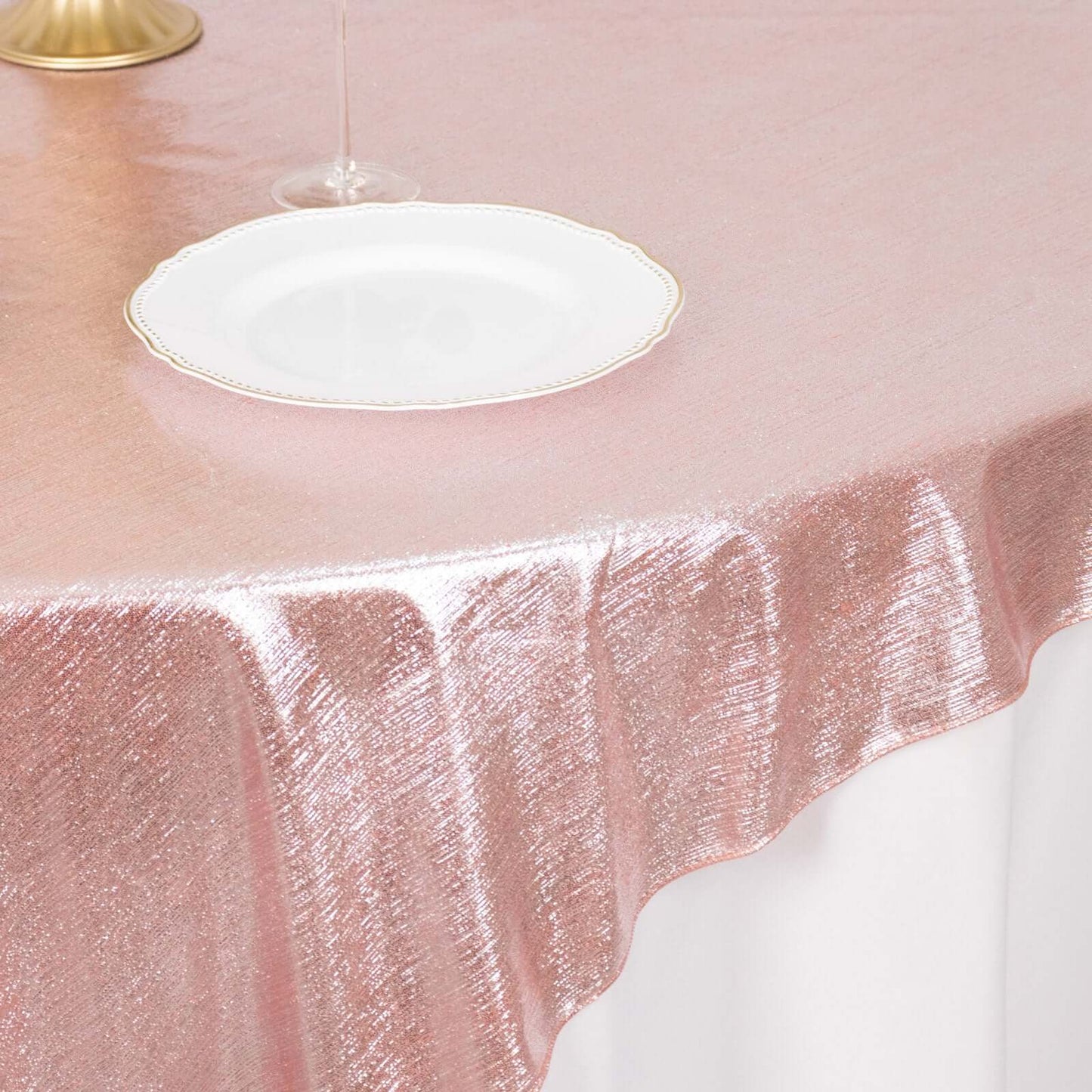 Polyester 72"x72" Table Overlay Square Tablecloth Rose Gold - Sequin Dots Wrinkle-Free Table Cover