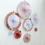 Set of 8 Gold Rose Gold Hanging Paper Fan Decorations, Pinwheel Wall Backdrop Party Kit - 4", 8", 12"