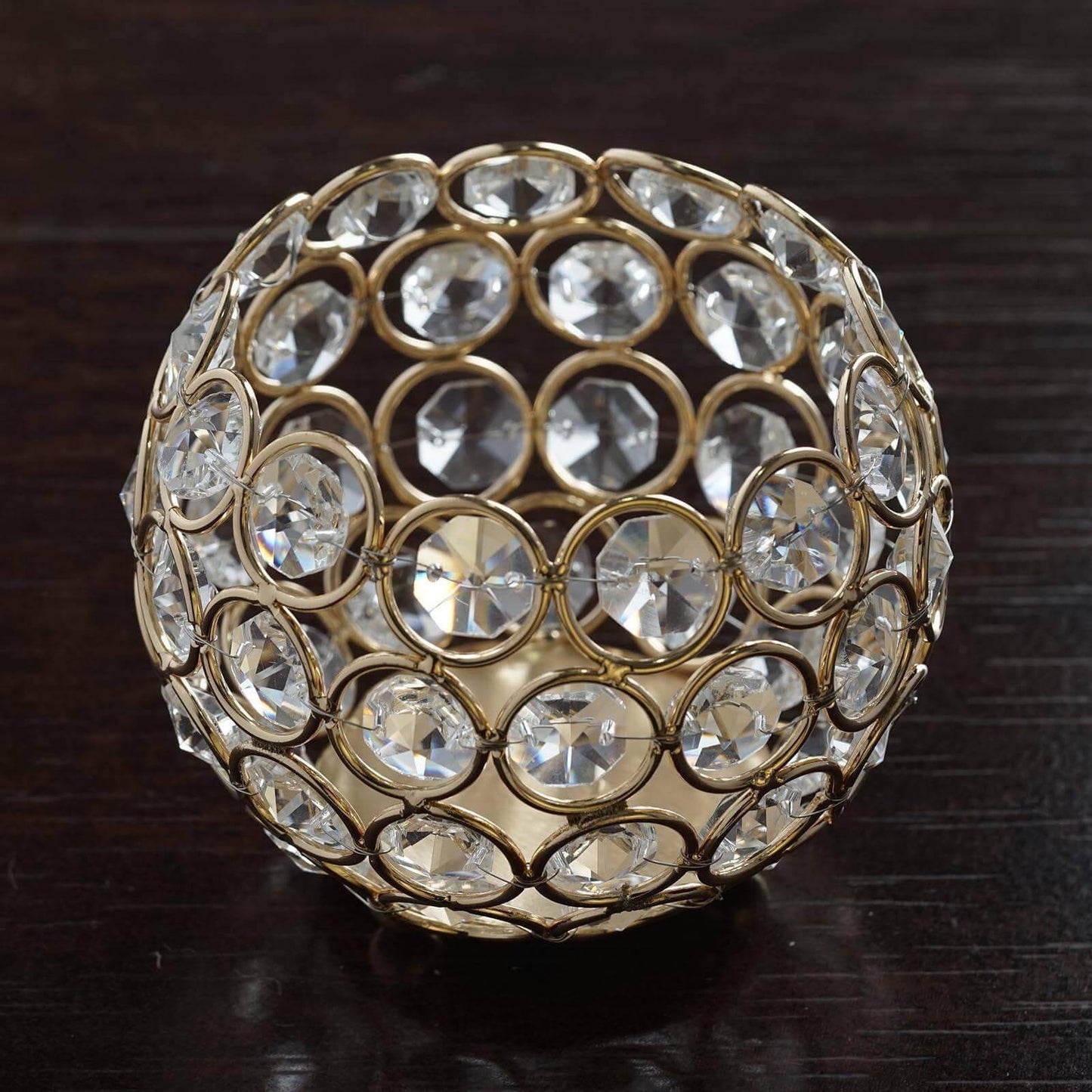Crystal Beaded Metal Votive Tealight Holder Round Gold - Chic Multipurpose Table Vase for Events 4"