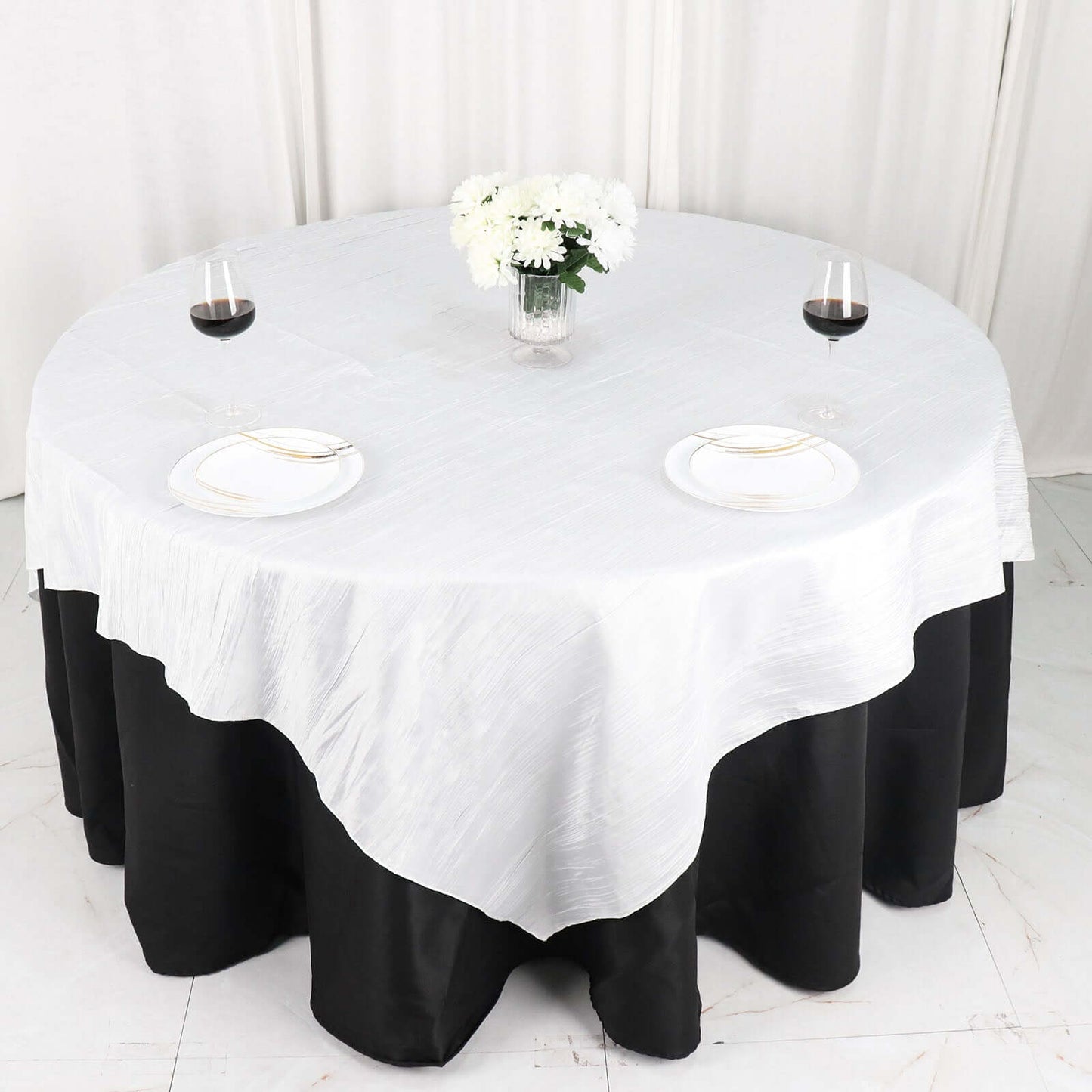 Taffeta 72"x72" Table Overlay Square Tablecloth White - Accordion Crinkle Design for Stylish Events