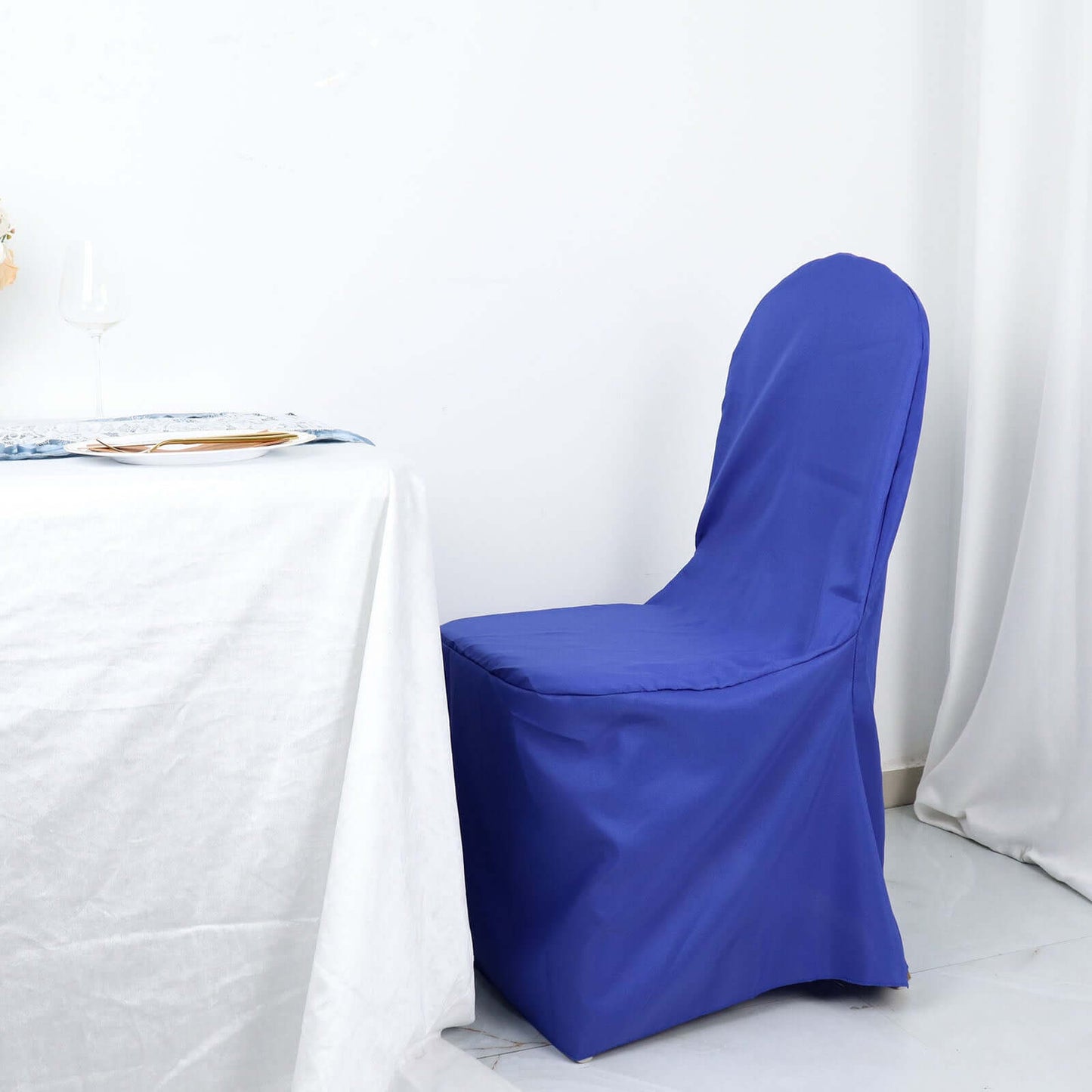 Polyester Slip On Banquet Chair Covers Royal Blue - Stain-Resistant Reusable Durable Fabric