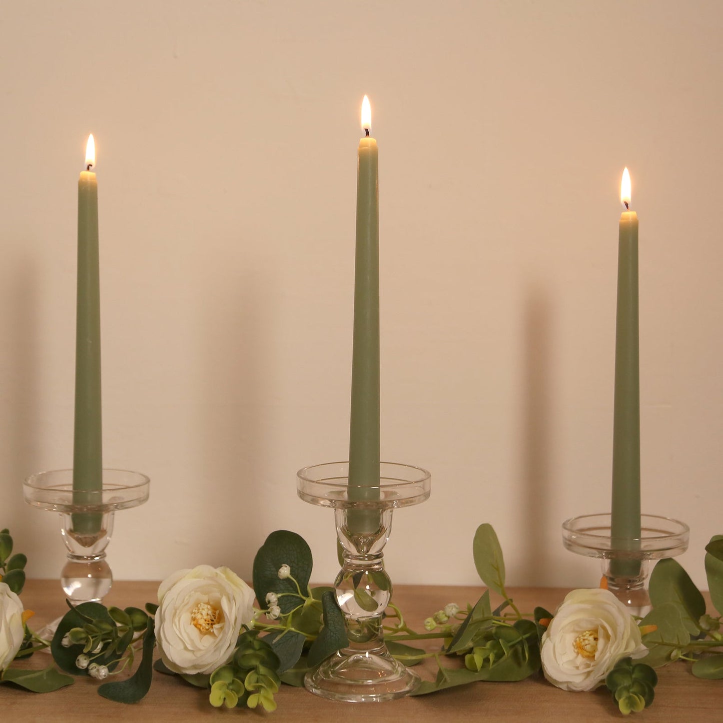 10-Pack Taper Candles Premium Wax Design Sage Green - Unscented Candles for Upscale Settings 10"