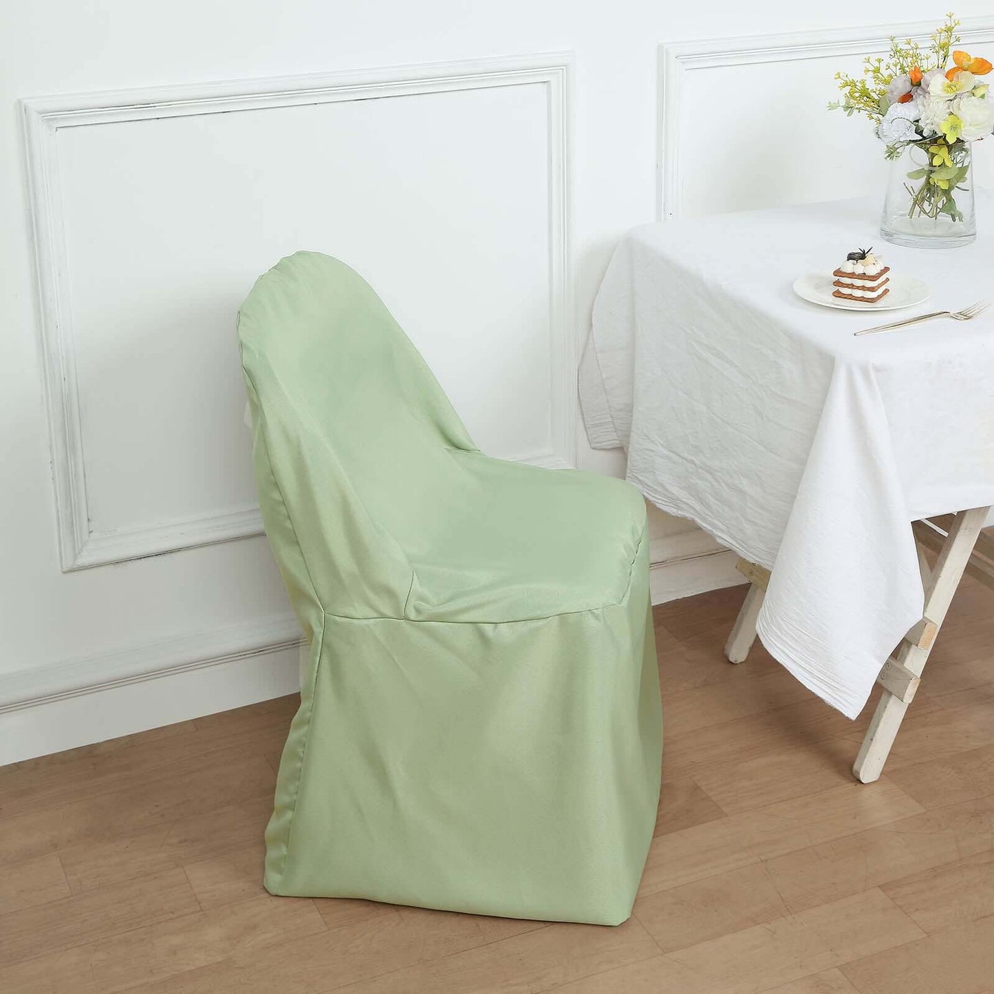Polyester Slip On Folding Chair Covers Sage Green - Stain-Resistant Reusable Durable Fabric