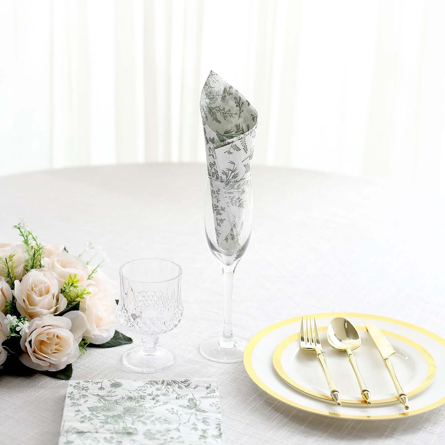 20-Pack Paper Cocktail Napkins with French Toile Print White/Sage Green - Disposable 2 Ply Beverage Napkins for Events 6.5"x6.5"