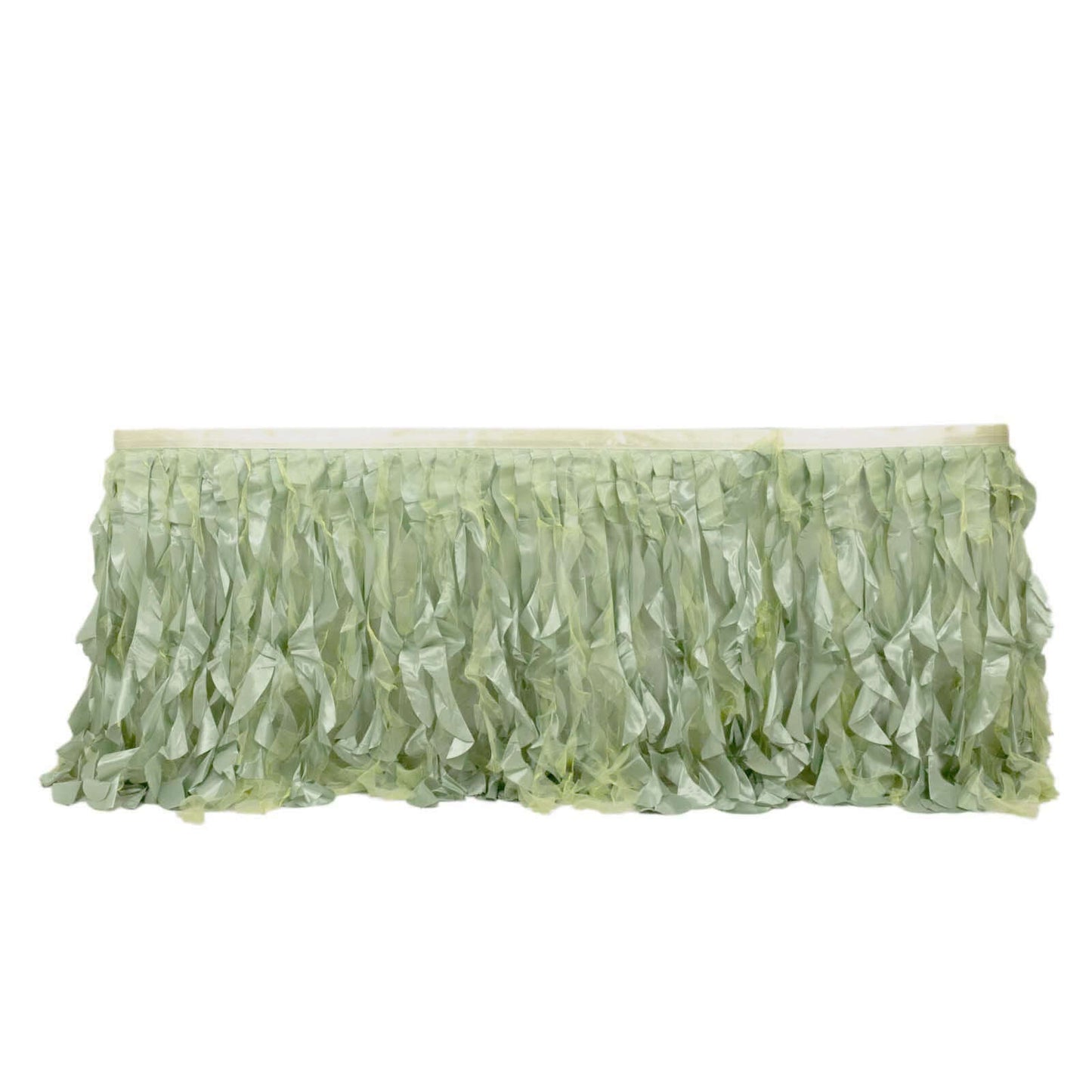 Taffeta 14ft Table Skirt Sage Green - Cascading Curly Willow Style Table Cover