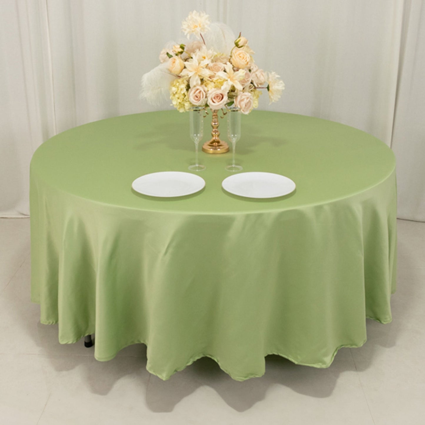 Lamour Satin 108" Round Tablecloth Sage Green - Durable & Silk-Like Table Cover