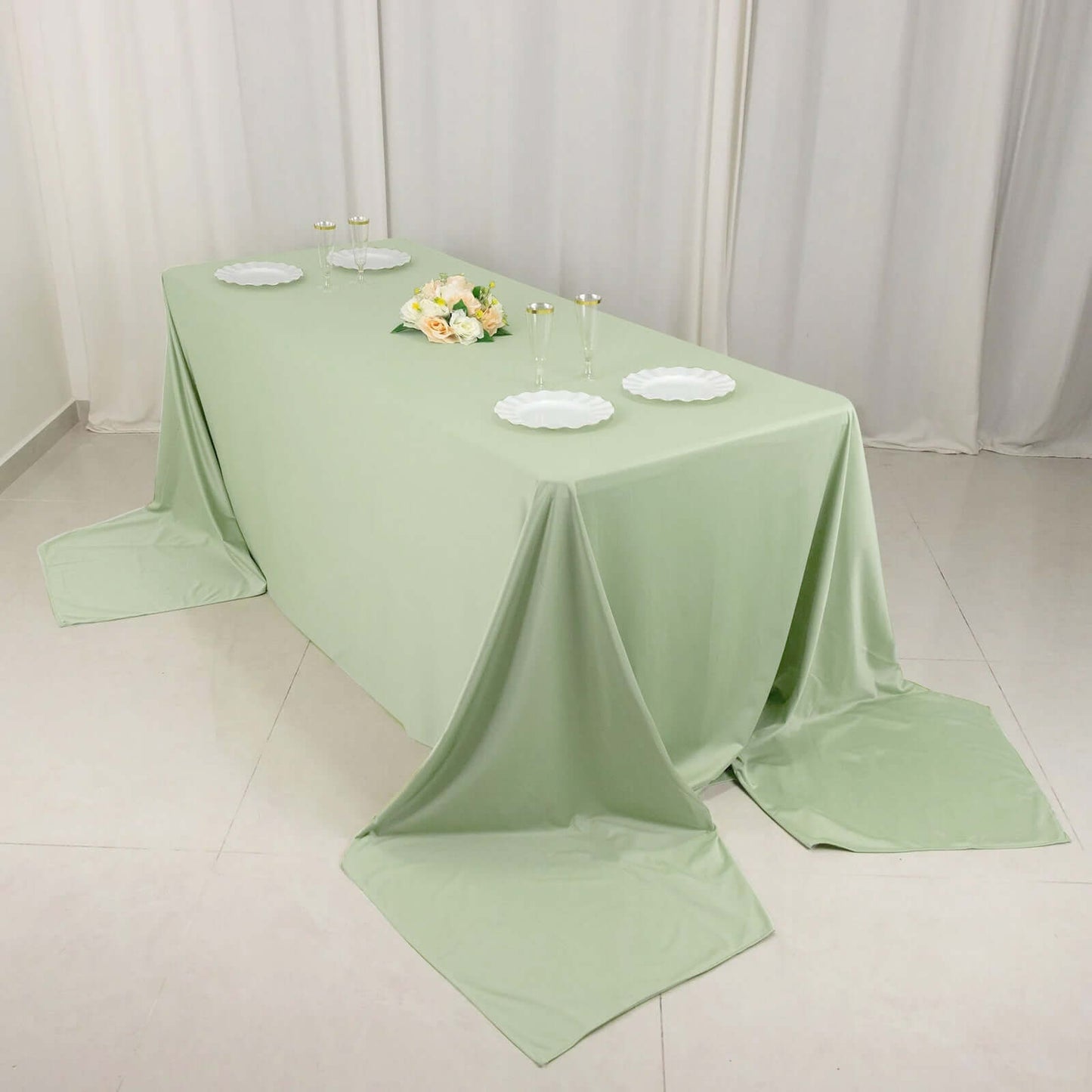 Scuba Rectangular 90"x156" Tablecloth Sage Green - Wrinkle Free, Stain Resistant & Seamless Table Cover