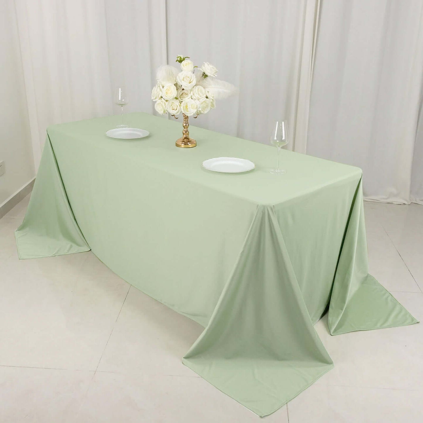 Scuba Rectangular 90"x132" Tablecloth Sage Green - Wrinkle Free, Stain Resistant & Seamless Table Cover