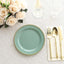 10-Pack Dusty Sage Green Plastic Dessert Plates â€“ 8" Round with Gold Beaded Rim, Disposable for Parties & Events