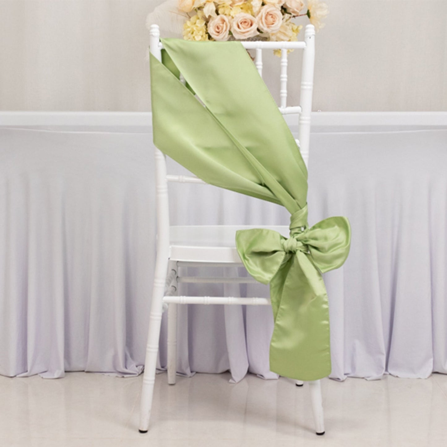 5 Pack Lamour Satin 6"x106" Chair Sashes Sage Green - Stylish Reusable Decorative Bows