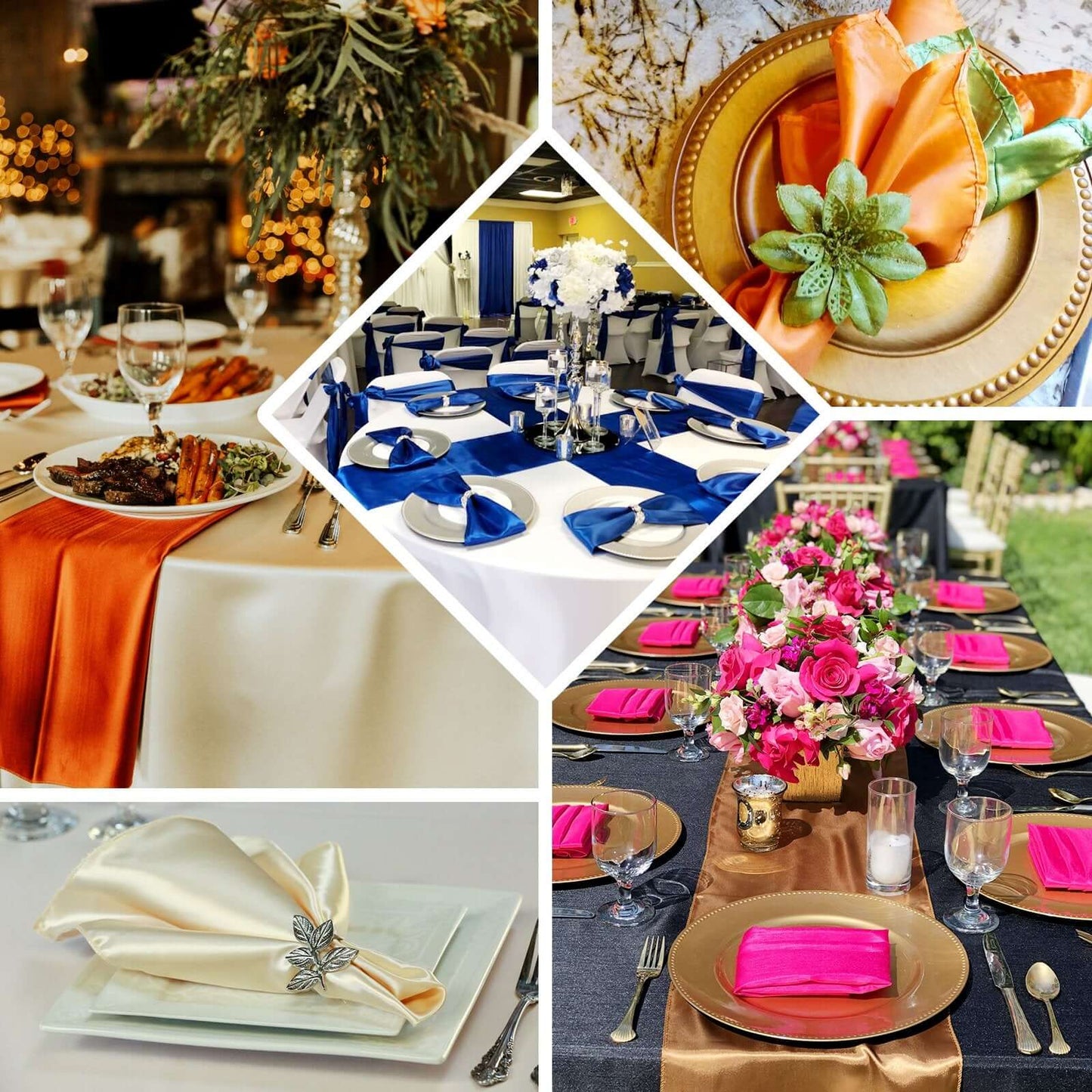 5 Pack Satin 20"x20" Napkins Terracotta (Rust) - Luxurious Shine & Smooth Dinner Napkins