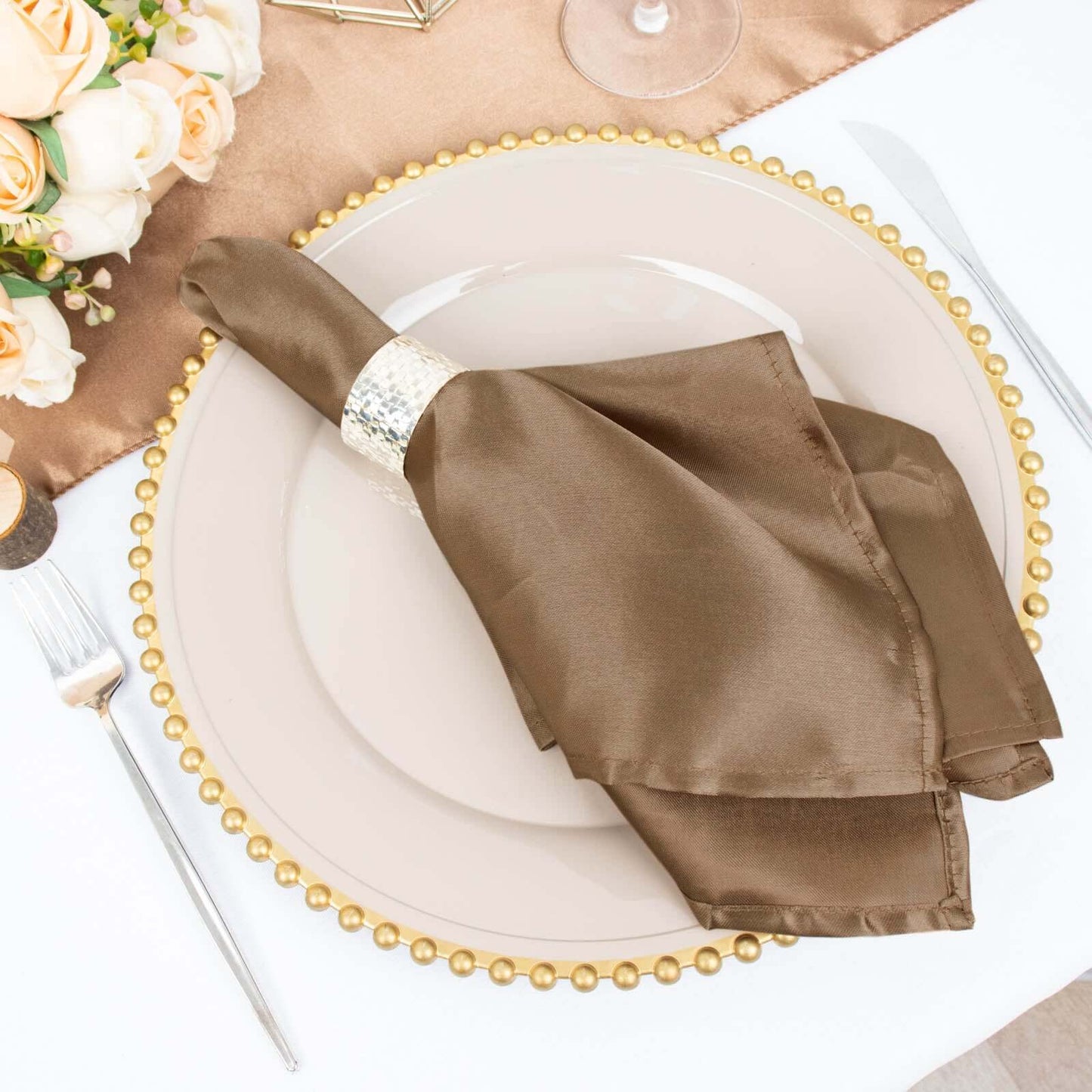 5 Pack Satin 20"x20" Napkins Taupe - Luxurious Shine & Smooth Dinner Napkins