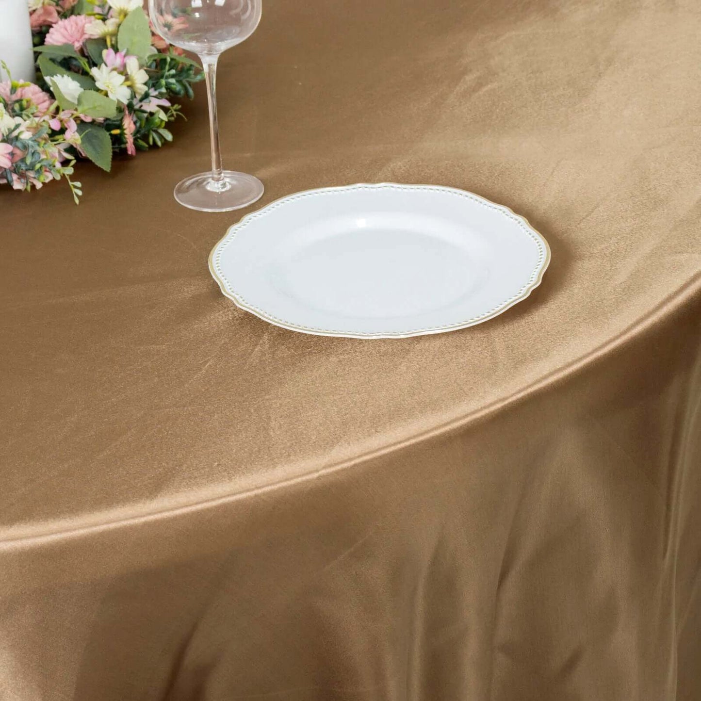 Satin 108" Round Tablecloth Taupe - Smooth and Lustrous Table Cover