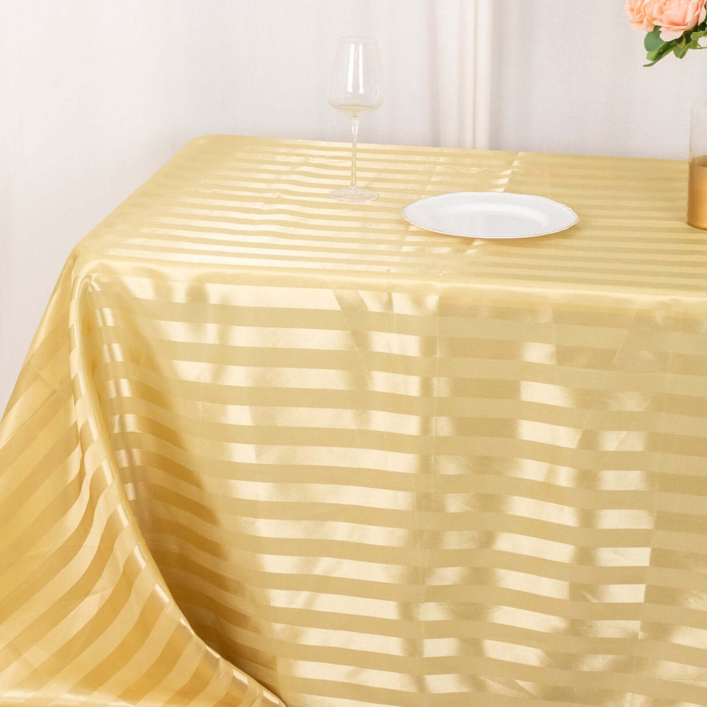 Satin Striped 90"x132" Rectangular Tablecloth Champagne - Seamless Silky Smooth Table Cover