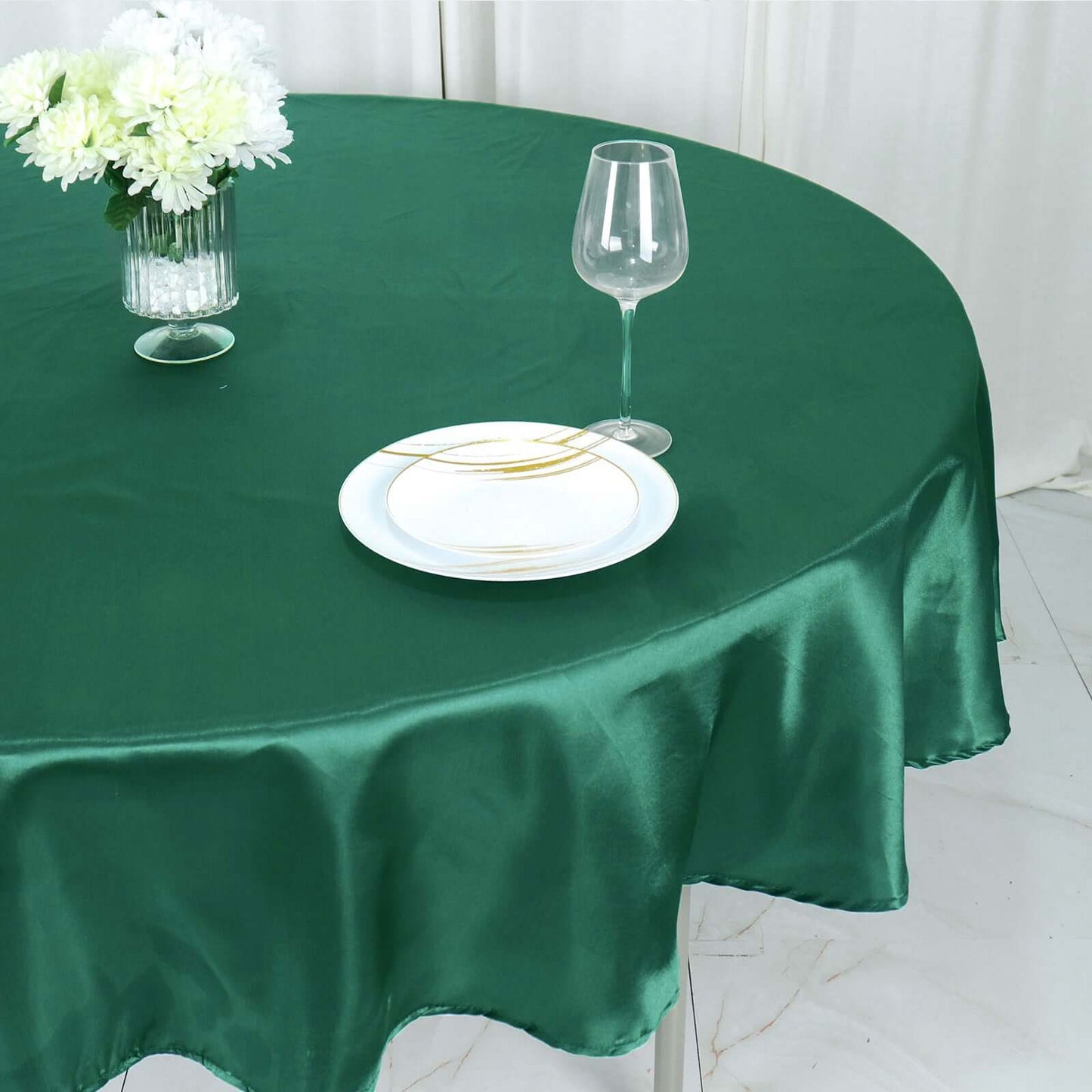 Satin 90" Round Tablecloth Hunter Emerald Green - Smooth and Lustrous Table Cover