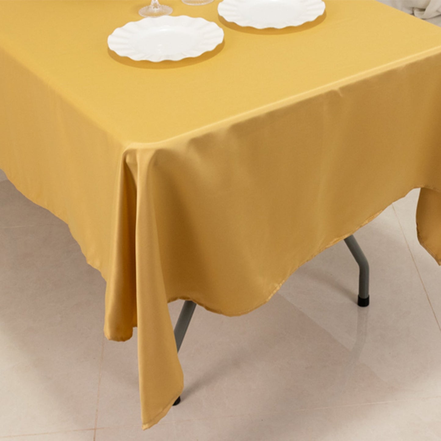 Lamour Satin 60"x102" Rectangle Tablecloth Champagne - Durable & Silky Soft Feel Table Cover