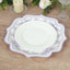 25-Pack Paper Dessert Plates in White with Lavender Lilac Damask Floral Print & Scallop Rim - Stylish Disposable 300GSM Floral Salad Appetizer Plates 8"