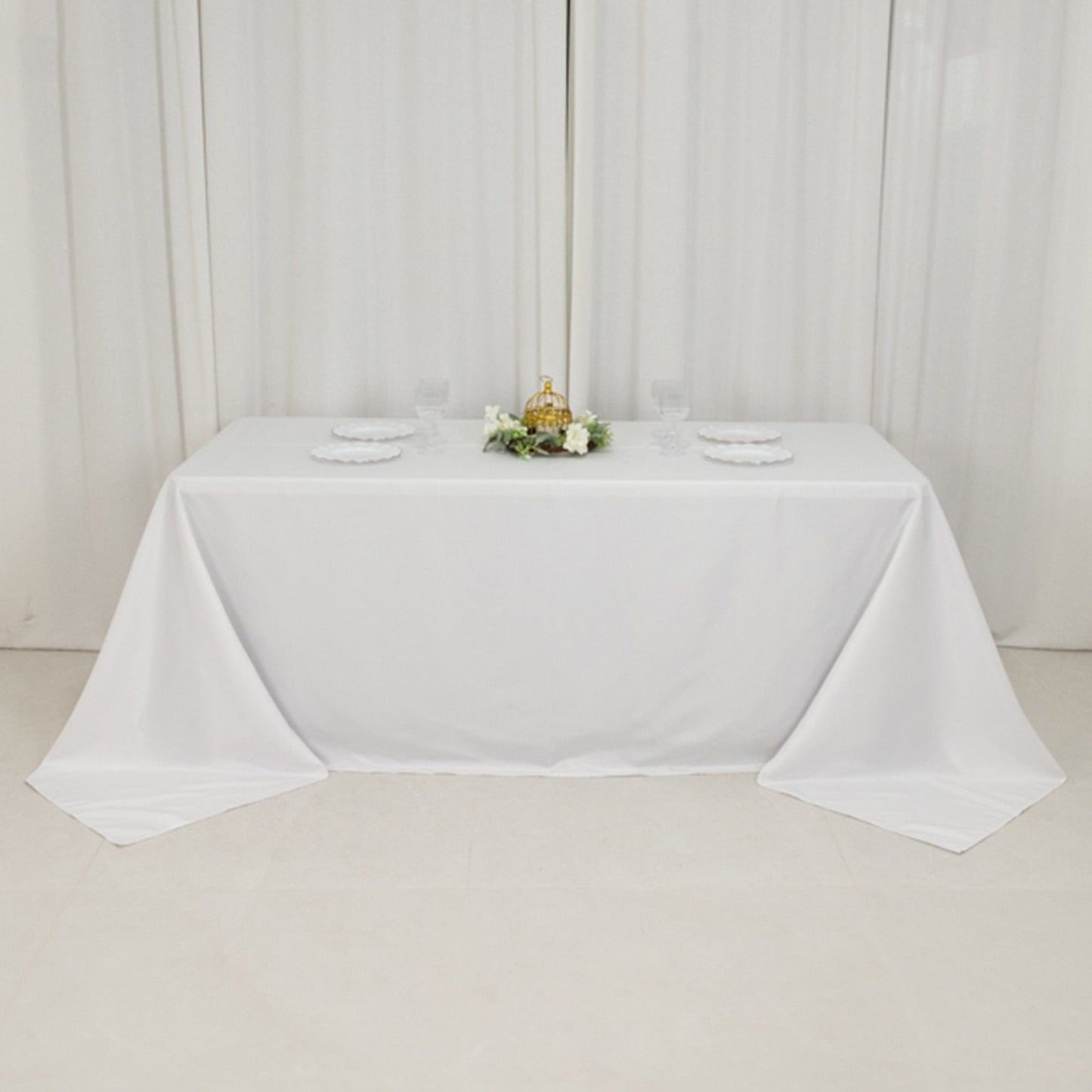 Fire Retardant Premium Polyester 90"x132" Rectangular Tablecloth White - Stylish High-Performance Seamless Table Cover for Large Gatherings