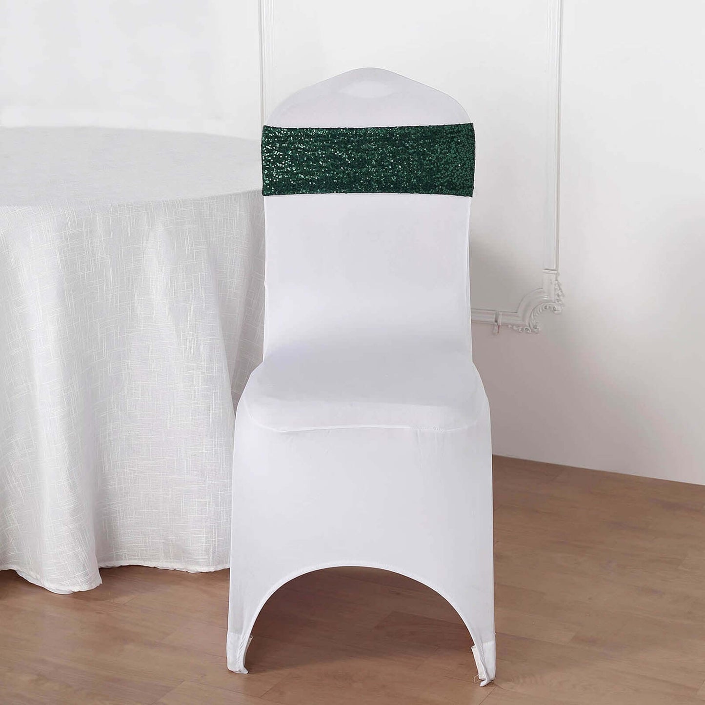 5 Pack Sequin Spandex Chair Sashes Hunter Emerald Green - Stretch Chair Bands 6"x15"