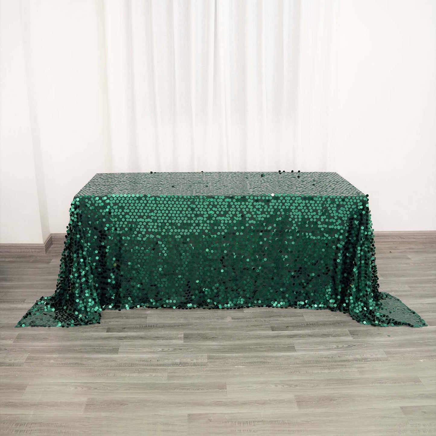 Sequin 90"x132" Rectangle Tablecloth Hunter Emerald Green - Seamless Big Payette Table Cover