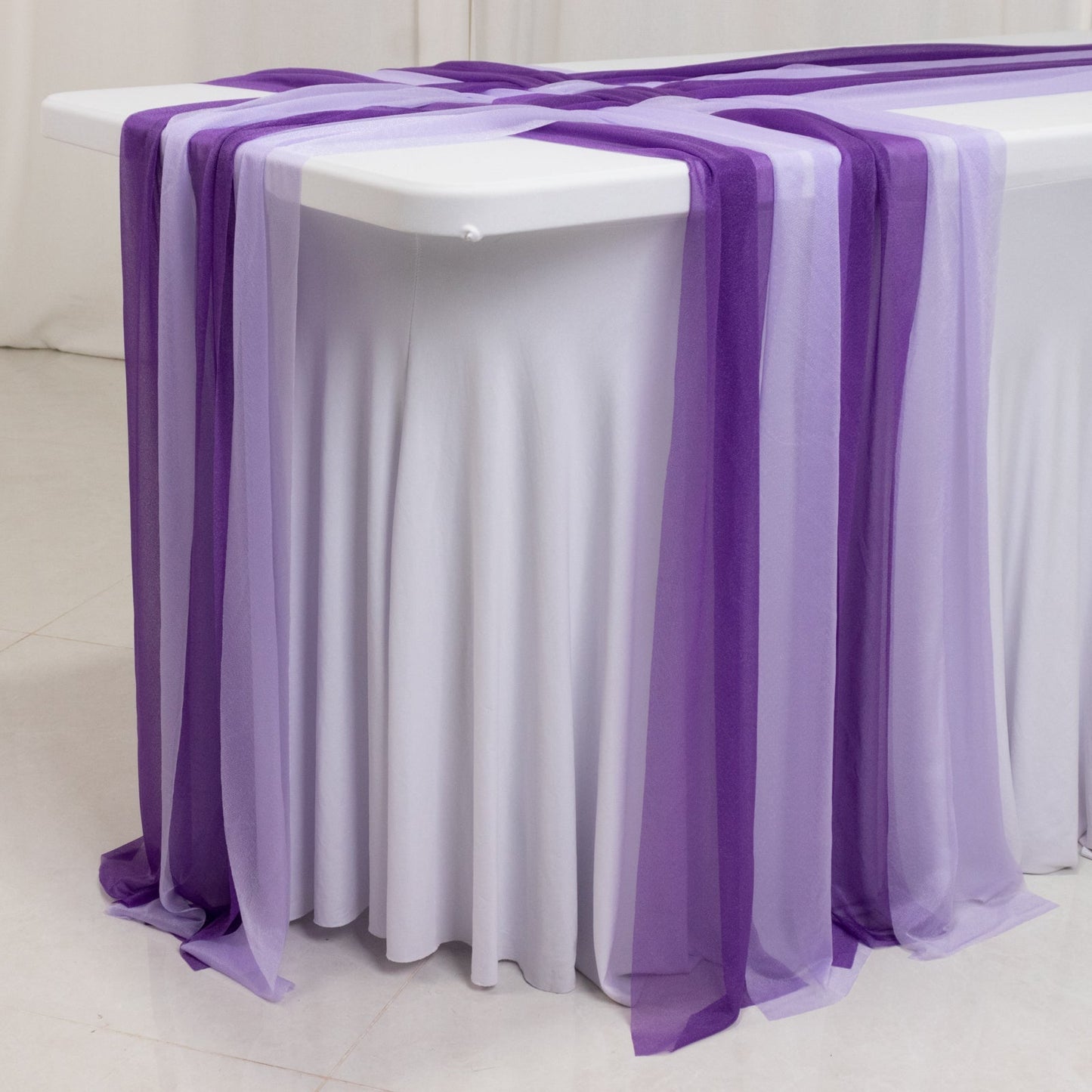 20-Pack 9ft Sheer Table Runners â€“ Purple/Lavender Lilac Shimmer Sheer Drapes, Wrinkle-Free