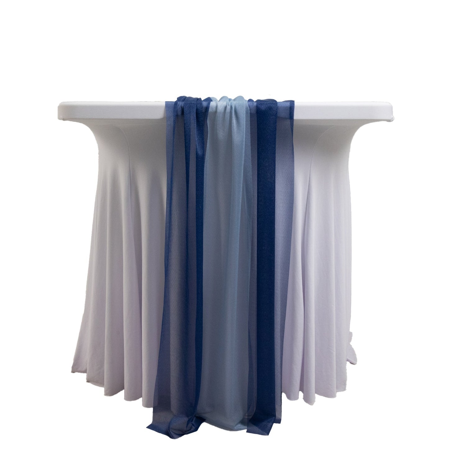 20-Pack 9ft Sheer Table Runners â€“ Navy Blue/Dusty Blue Shimmer Sheer Drapes, Wrinkle-Free