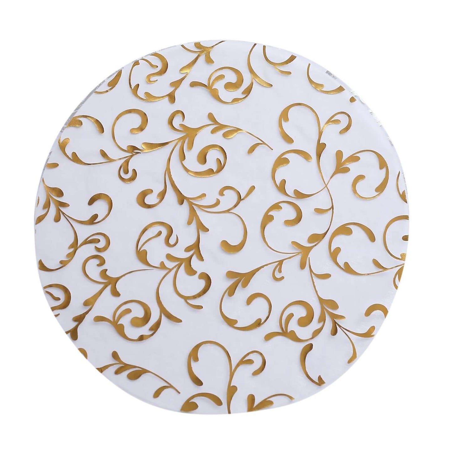 10-Pack Table Placemats Embossed Foil Flower Design Metallic Gold Round - Sheer Organza Disposable Mats 13"