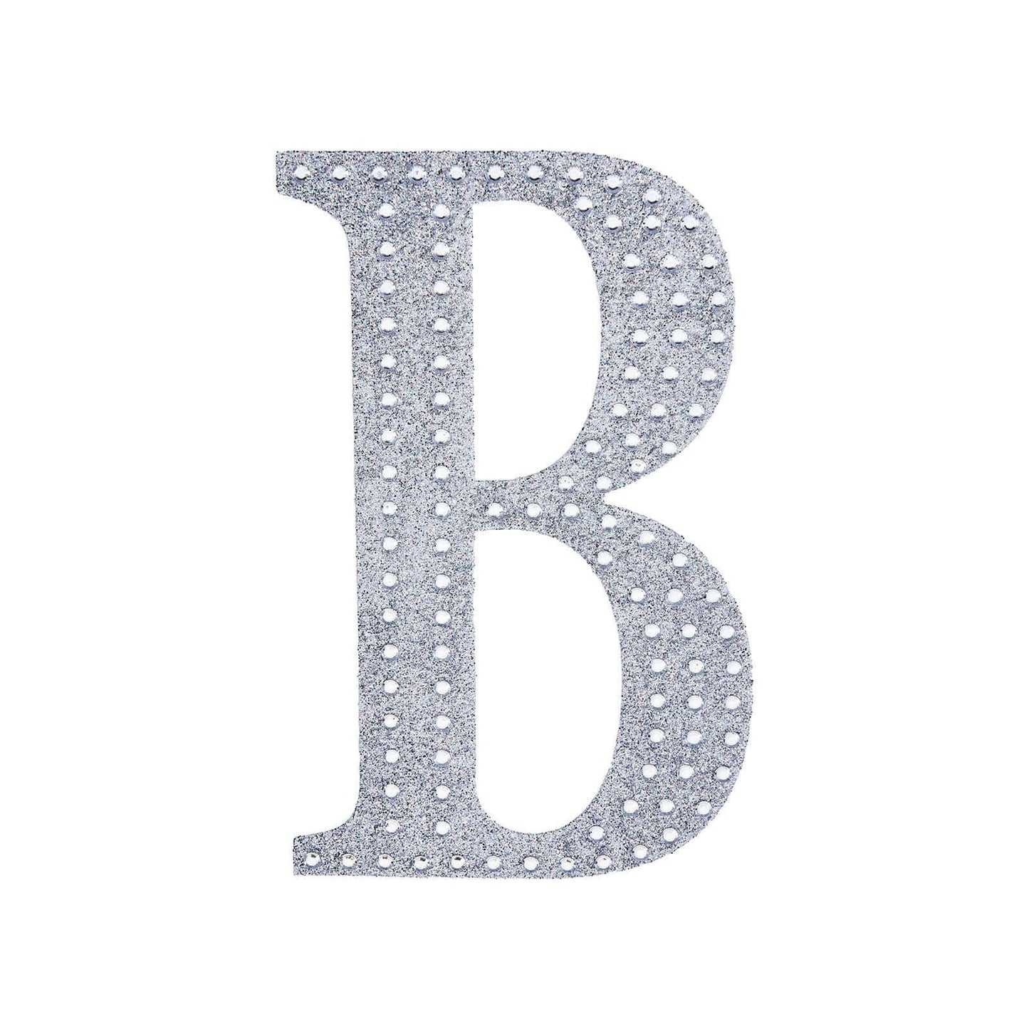 Decorative Rhinestone Alphabet "B" Letter Stickers, Glitter Adhesive Craft Letters Silver DIY Sparkle Embellishments 6"