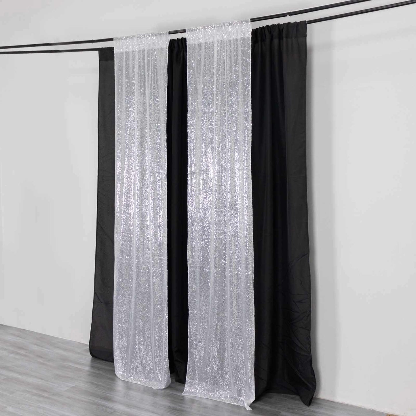 2 Pack Silver Sequin Event Curtain Drapes with Rod Pockets, Seamless Backdrop Event Panels - 8ftx2ft