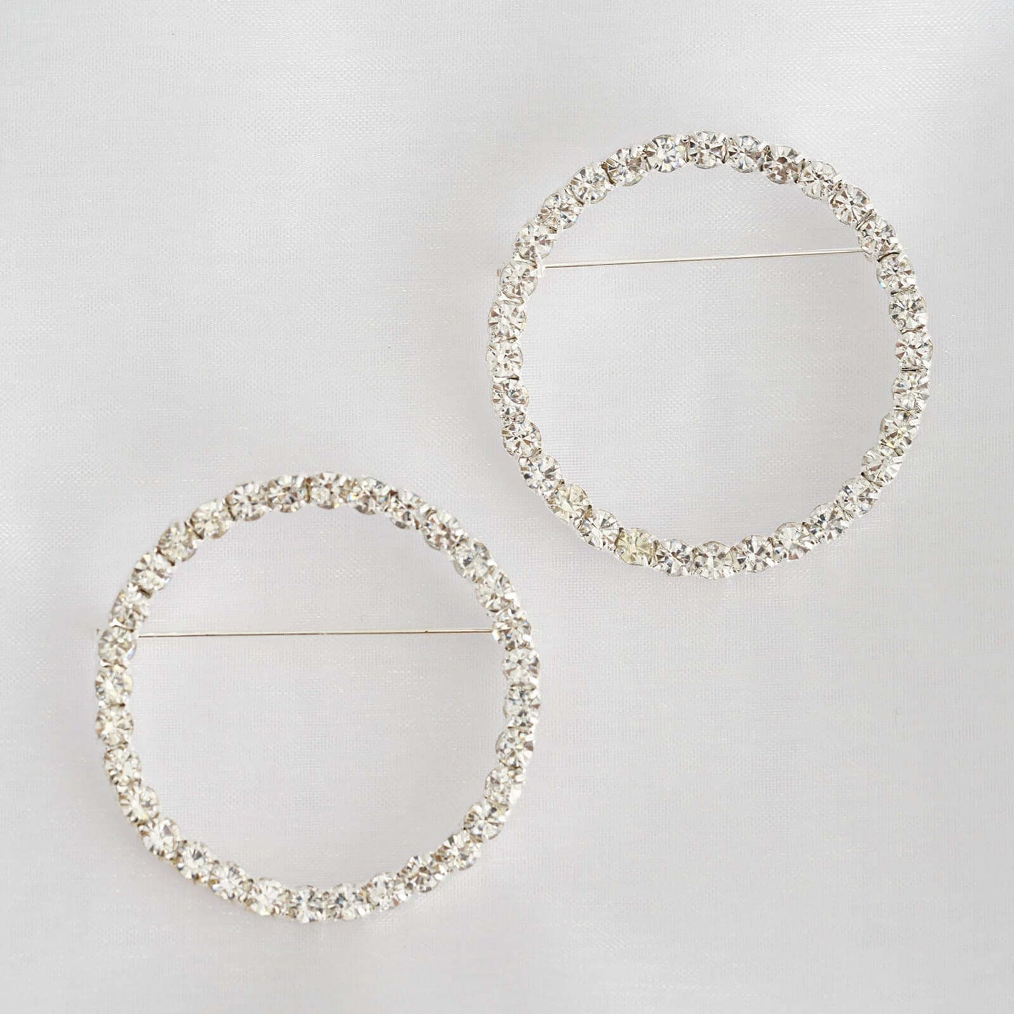 Rhinestone Chair Sash Band Buckle Silver 2" Circle Metal - Glittering Diamond Bow Pin for Chair Sashes & Wedding Decor