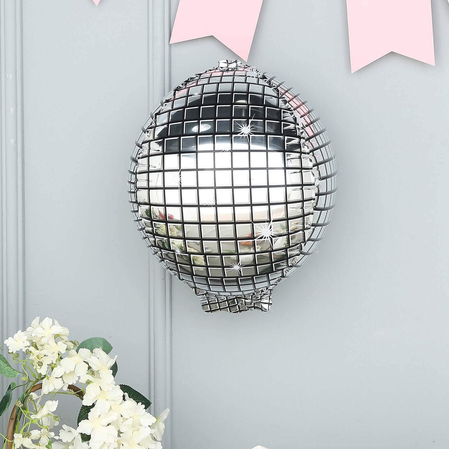 15" Mirrored Silver Disco Ball Mylar Reusable Foil Helium Air Balloon