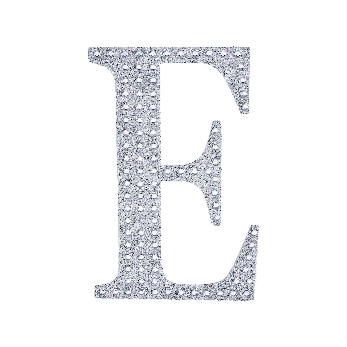 Decorative Rhinestone Alphabet "E" Letter Stickers, Glitter Adhesive Craft Letters Silver DIY Sparkle Embellishments 6"