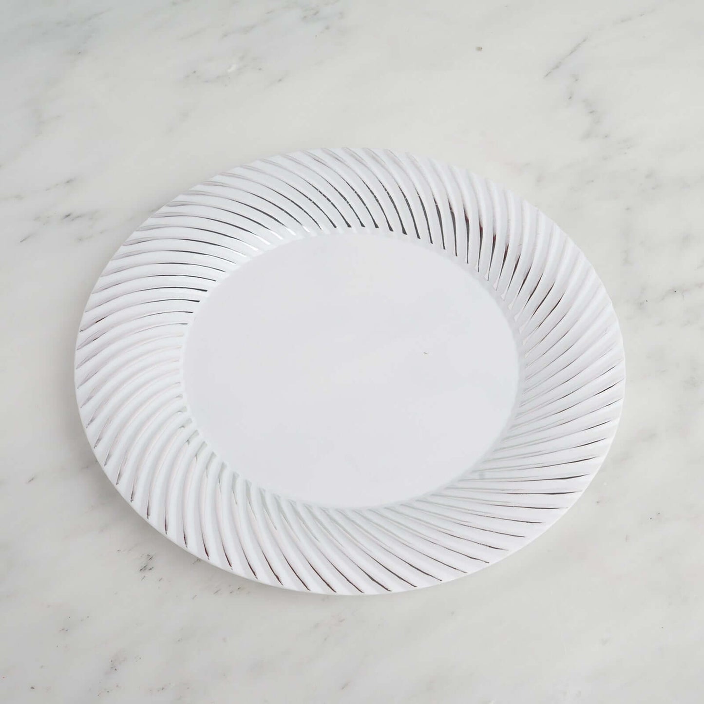 10-Pack Plastic 9" Round Dinner Plates White with Silver Swirl Rim - Disposable Party Plates
