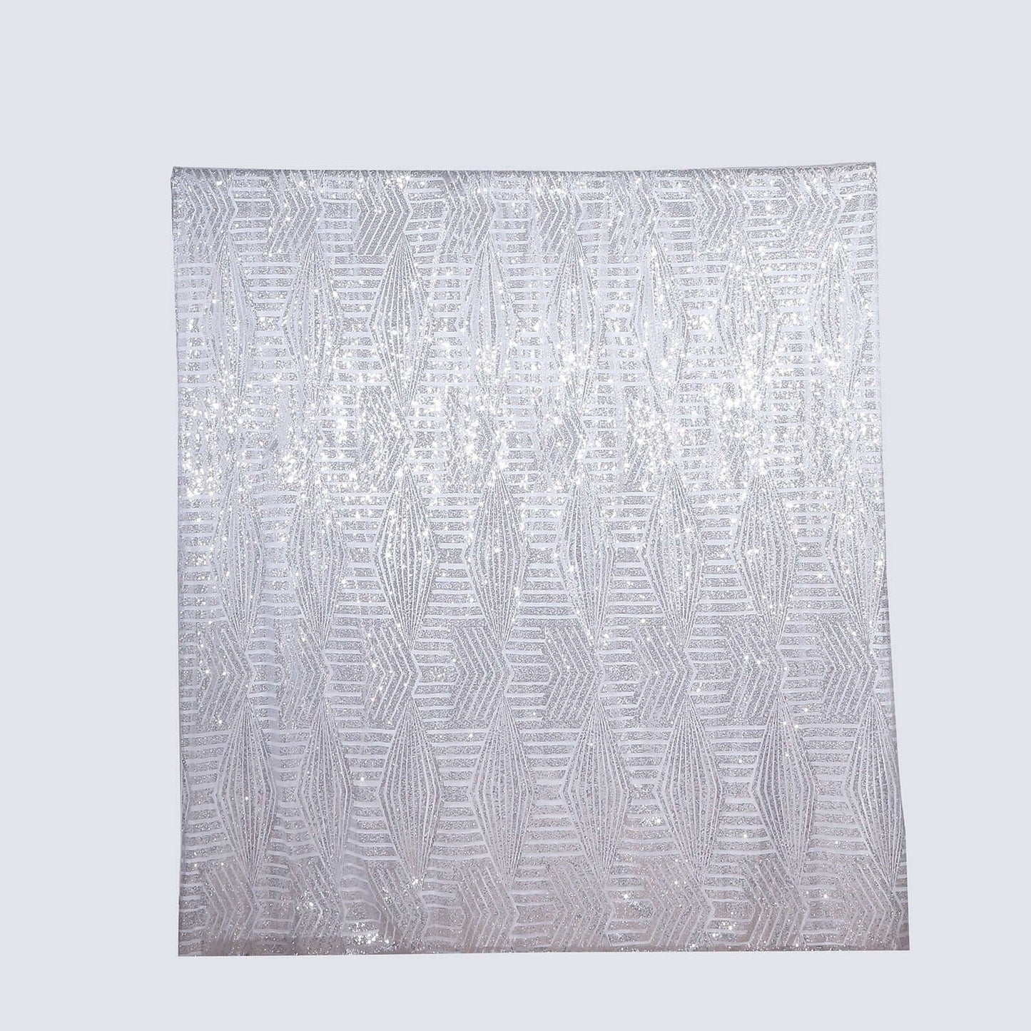 8ftx8ft Silver Geometric Sequin Event Curtain Drapes with Satin Backing, Seamless Opaque Sparkly Backdrop Event Panel in Diamond Glitz Pattern