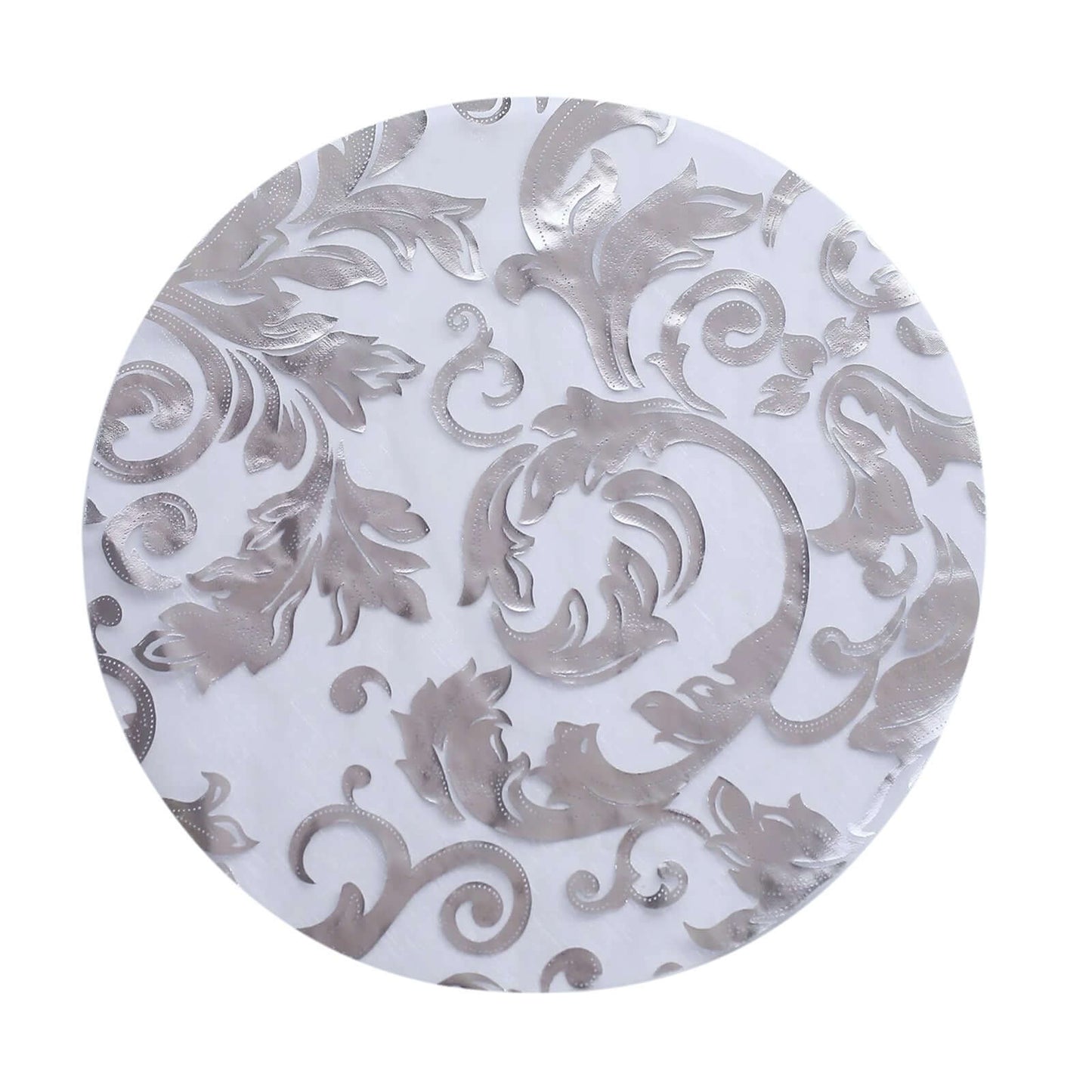 10-Pack Table Placemats Swirl Foil Floral Design Metallic Silver Round - Sheer Organza Disposable Mats 13"