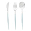 24-Pack Plastic Flatware Set in Silver with Light Blue Handle - Heavy Duty Disposable Modern Silverware 8"