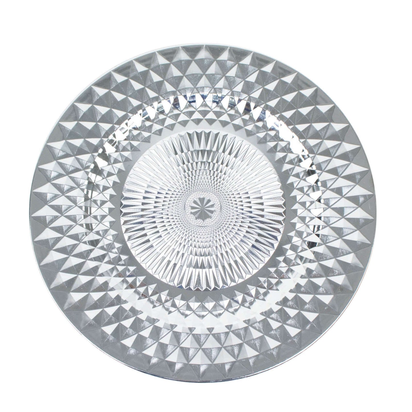 6-Pack Plastic Round Charger Plates 13" in Silver with Diamond Pattern, Sparkling Disposable Dinner Charger Tableware