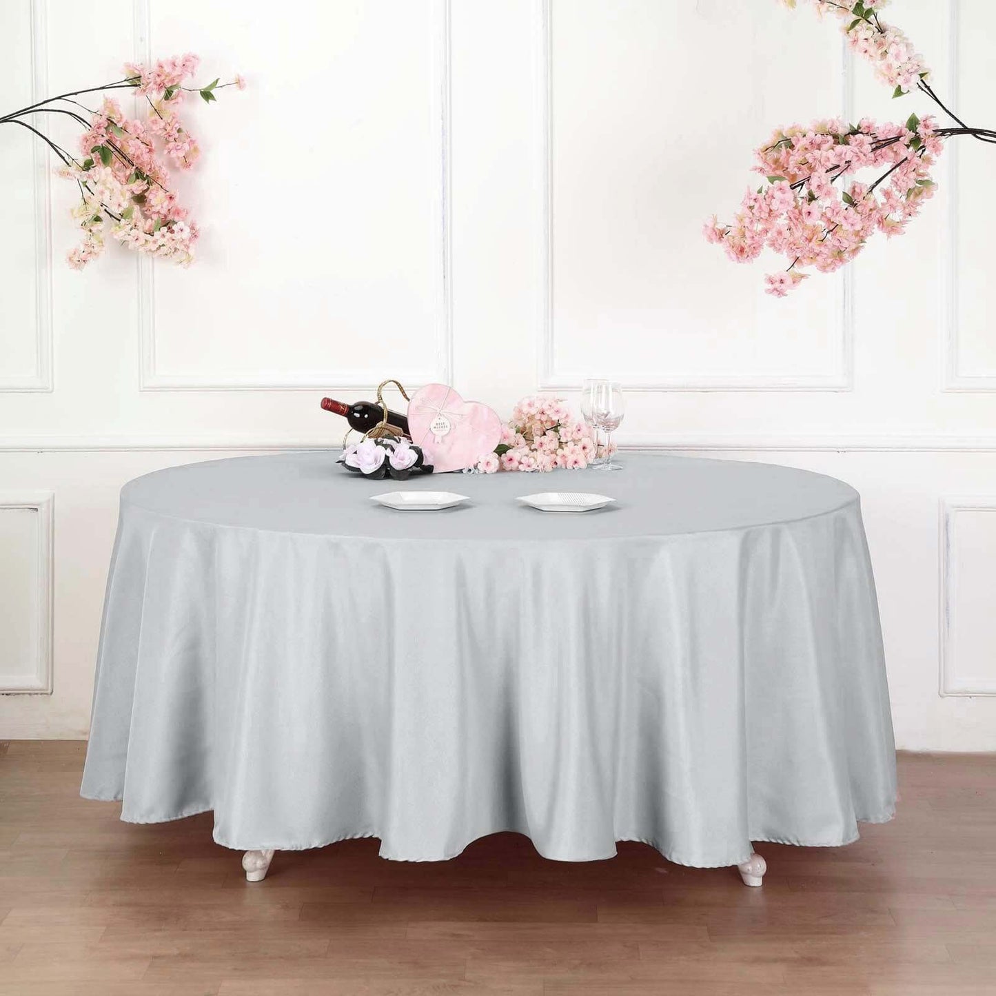 Polyester 132" Round Tablecloth Silver - Seamless Chic Table Cover