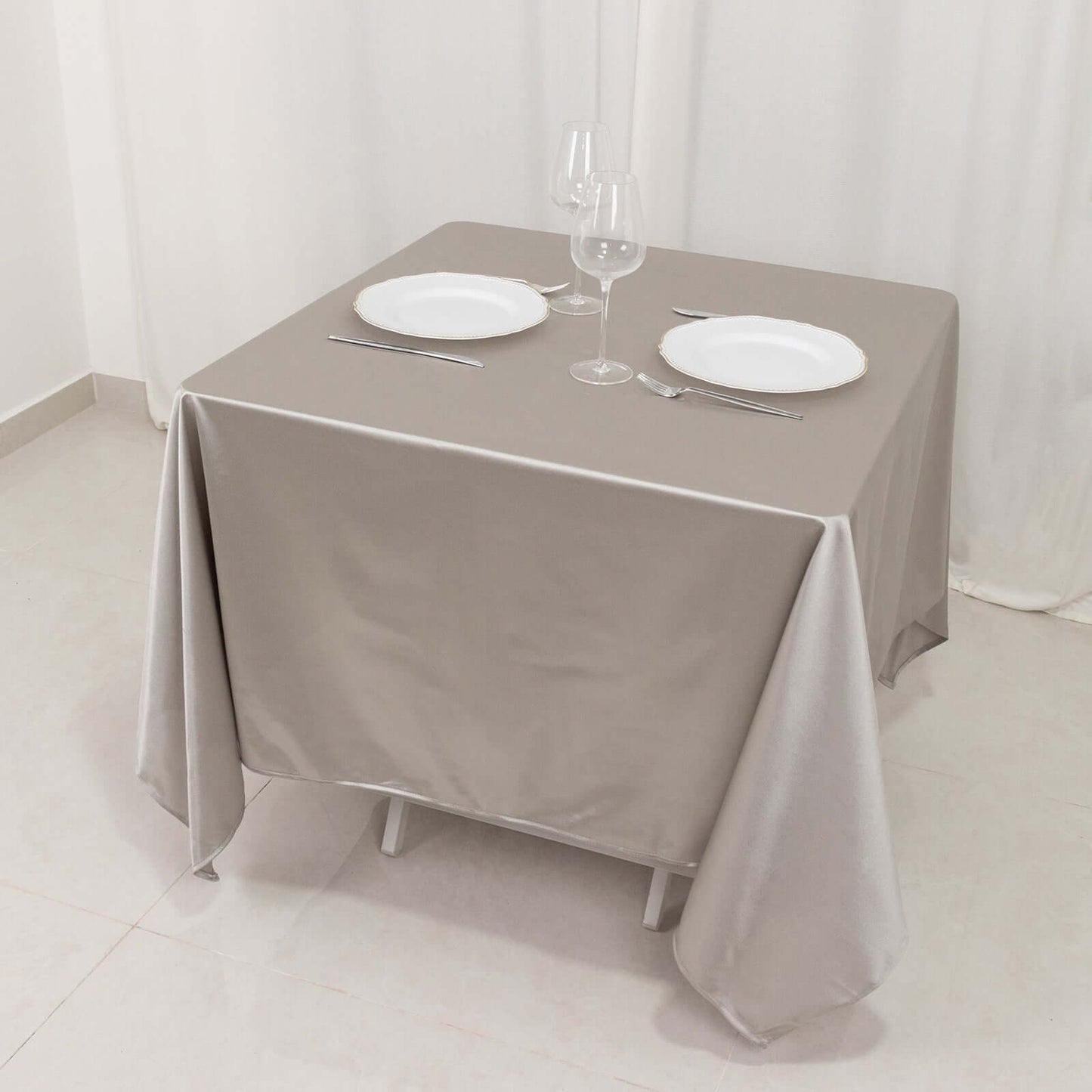 Scuba Square 70"x70" Tablecloth Shimmer Silver - Wrinkle Free & Stain Resistant Table Cover