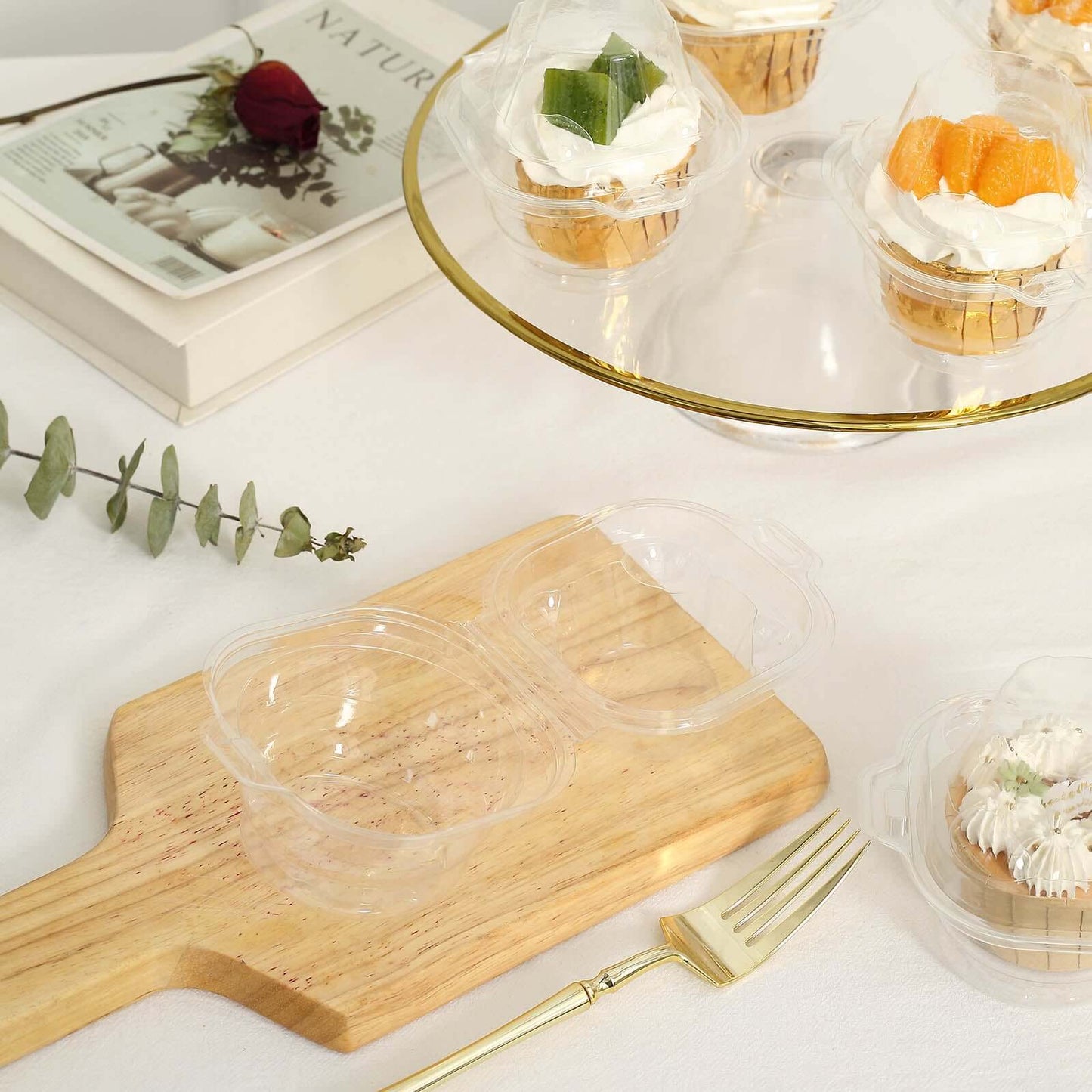 25-Pack Plastic Cupcake Container Boxes Clear - Single Clamshell-Packaging with Stackable Dome Lid for Events & Bakeries 4"