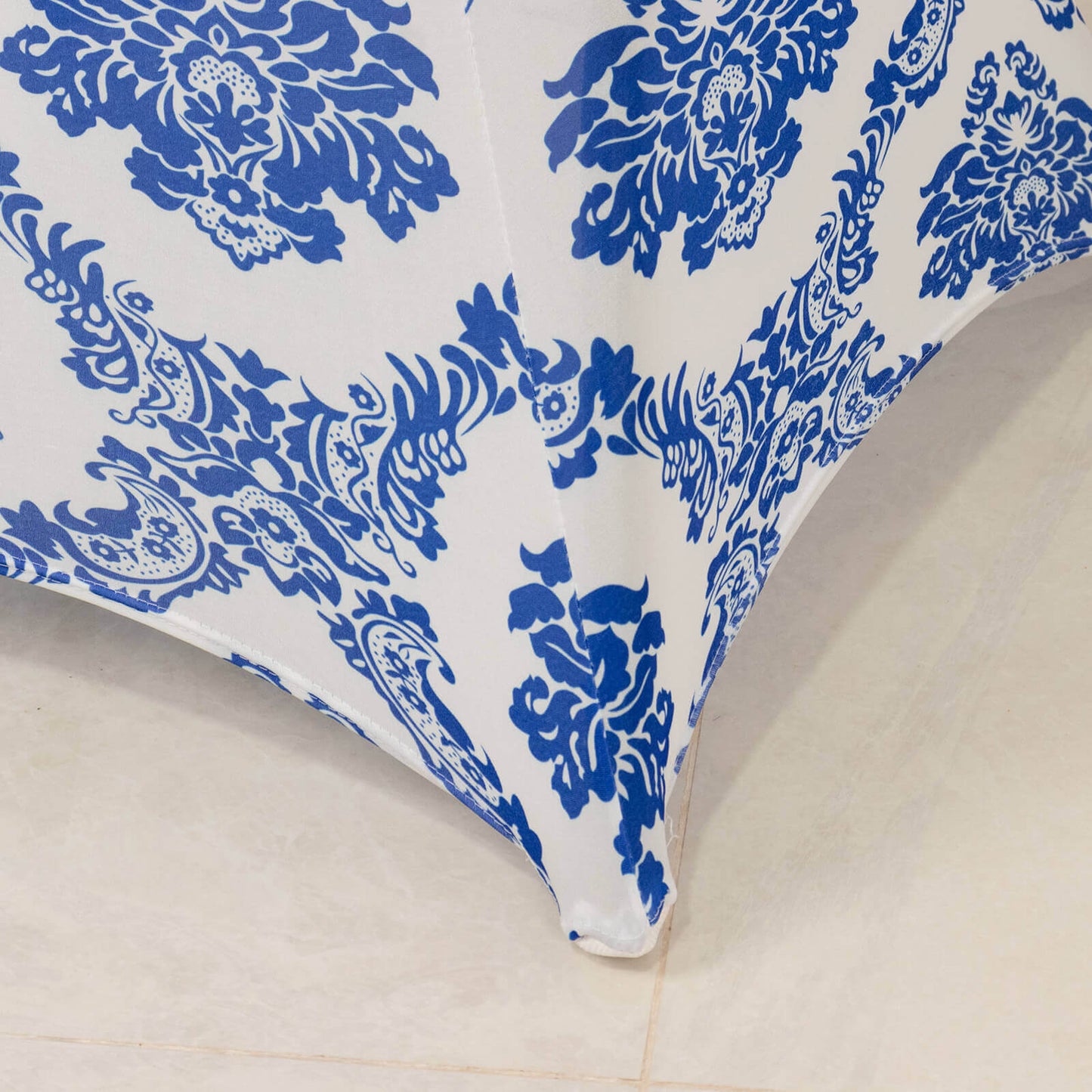 Spandex 30" Round Cocktail Table Cover Royal Blue Damask Highboy Tables - Easy to Maintain Stretch Fitted Tablecloth