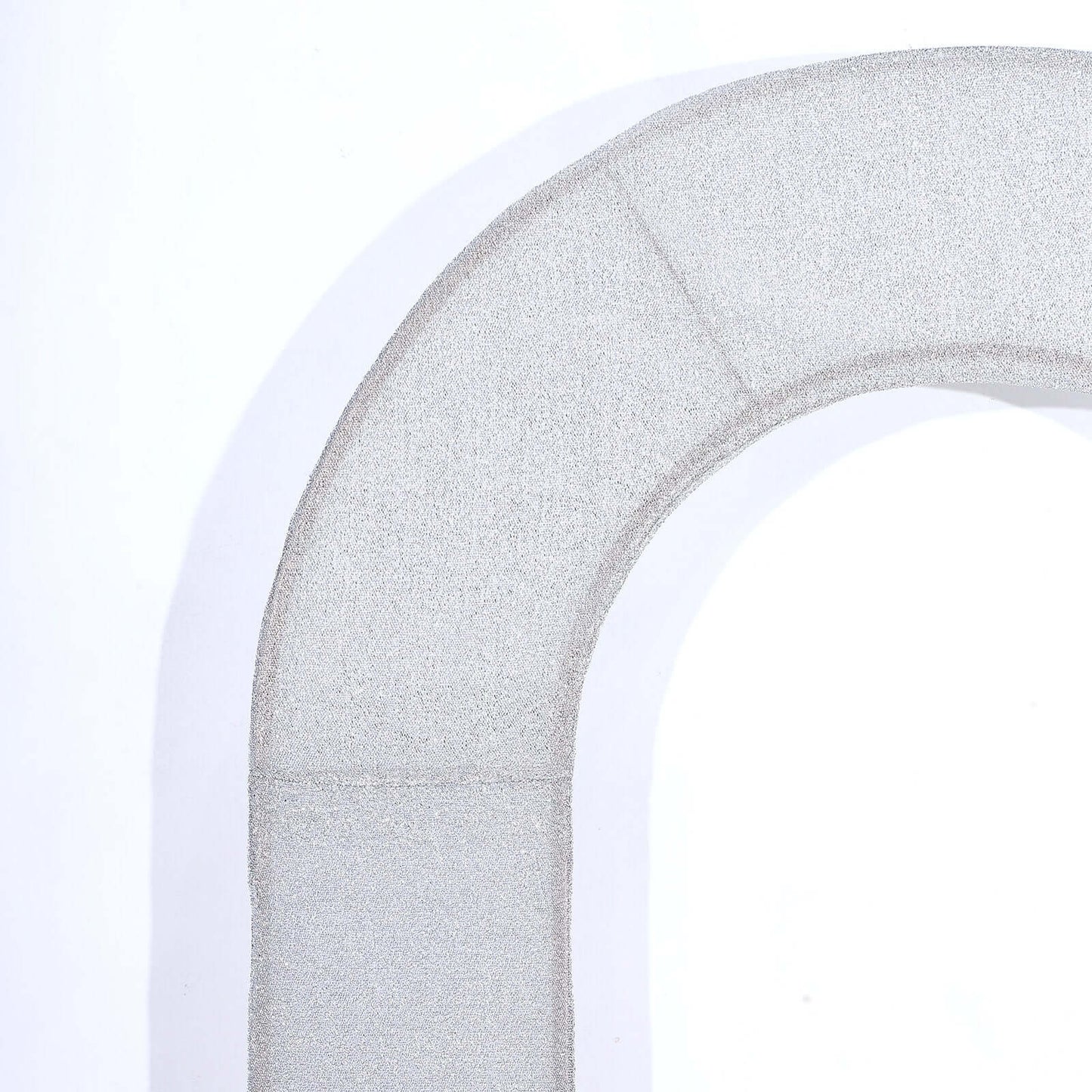 8ft Silver Spandex Fitted U-Shaped Wedding Arch Cover With Shimmer Tinsel Finish, Double-Sided Open Arch Backdrop Slipcover