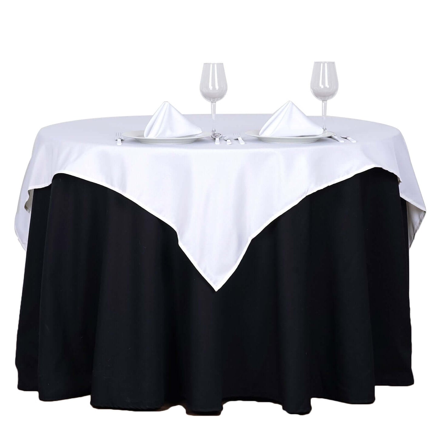 Polyester 54"x54" Table Overlay Square Tablecloth White - Wrinkle-Resistant & Durable Table Cover for Events