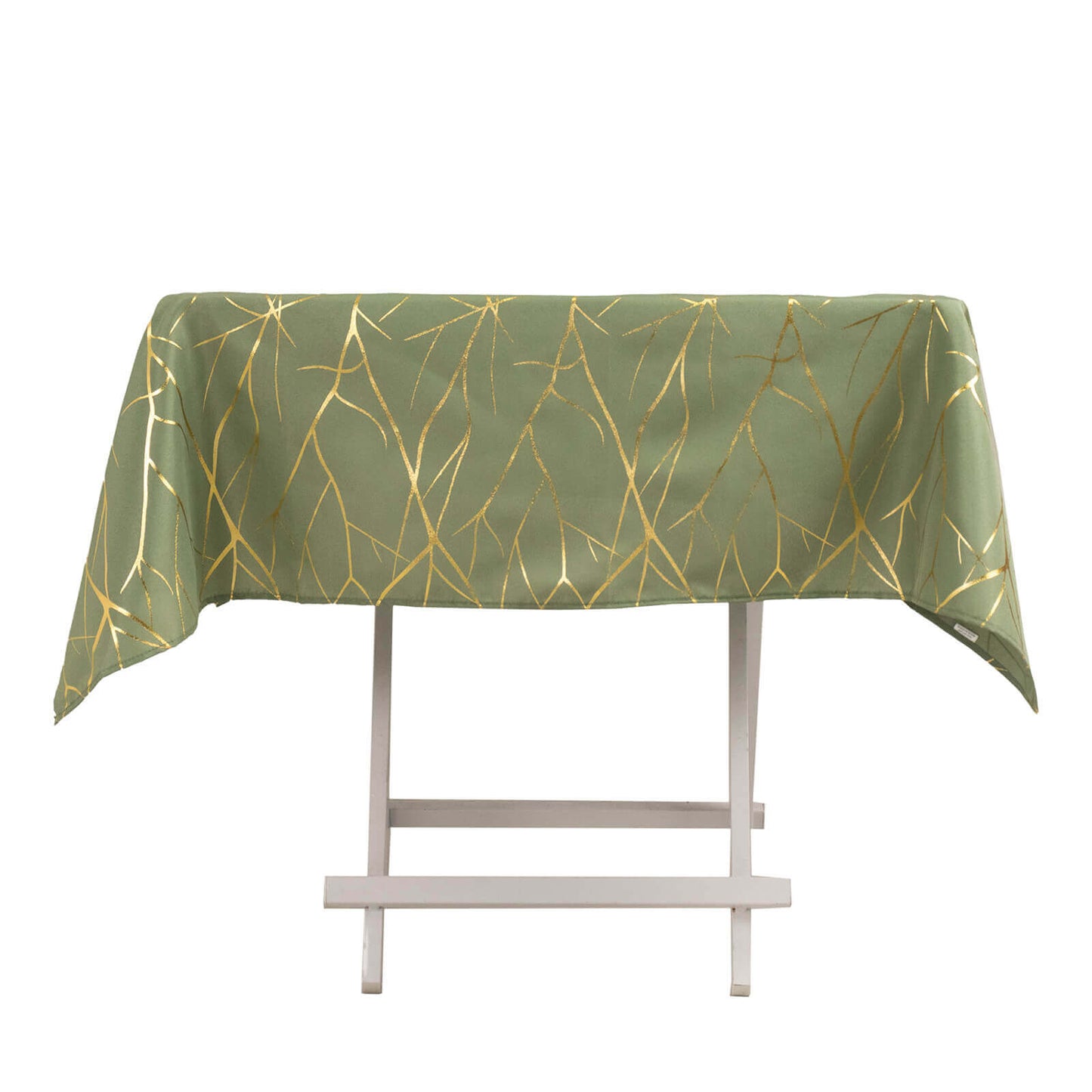 Polyester 54"x54" Square Tablecloth Dusty Sage Green with Gold Foil Tree Branch Pattern - Wrinkle-Resistant & Durable Table Cover