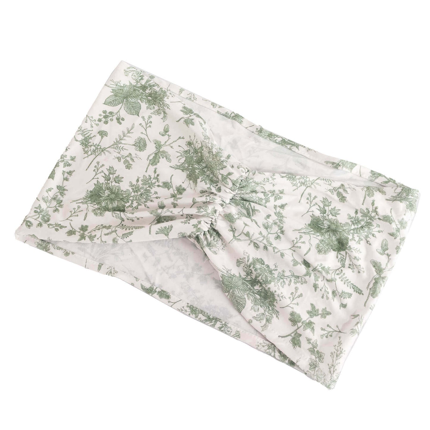5 Pack Spandex Chair Sashes White/Dusty Sage Green French Toile Floral Pattern - Wide Wrinkle-Free Stretchable Chair Bands 8"x13"