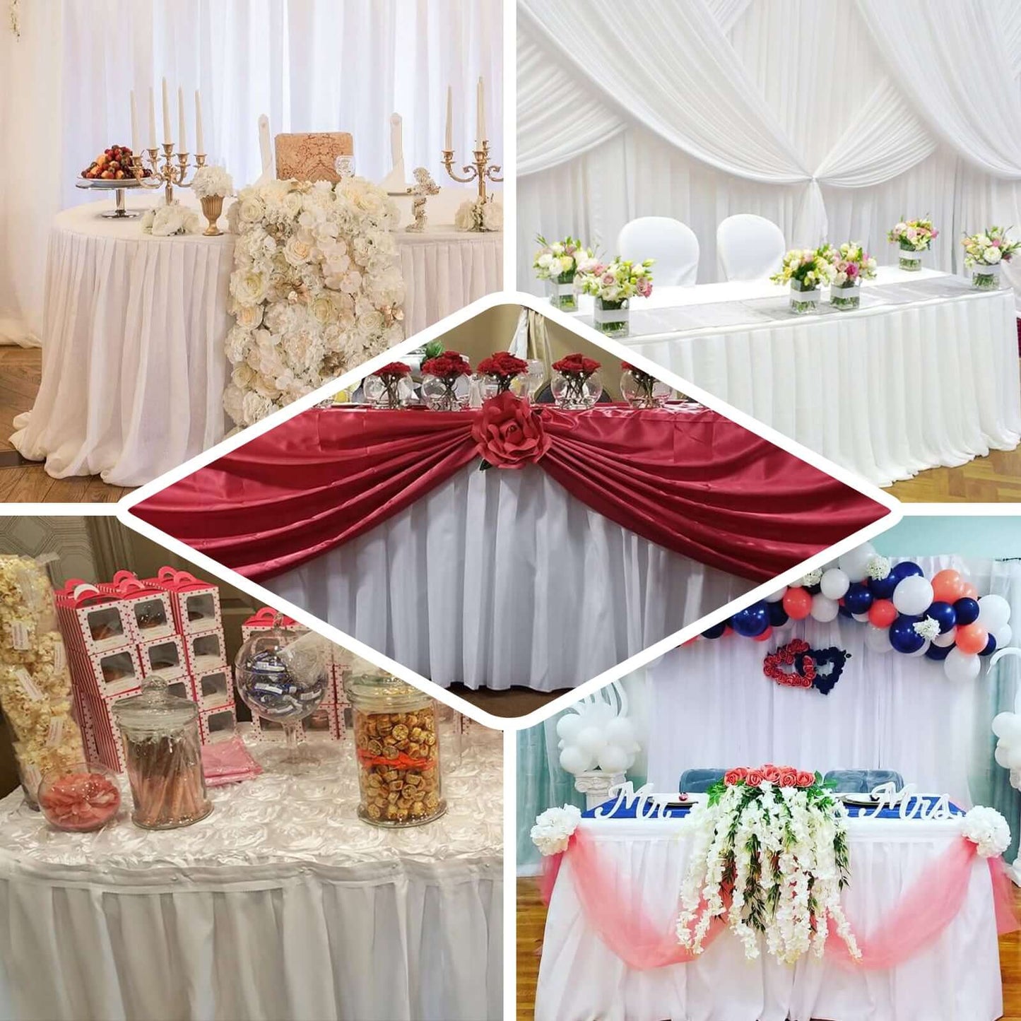 Polyester 14ft Table Skirt White - Classic Pleated Design for Weddings & Events