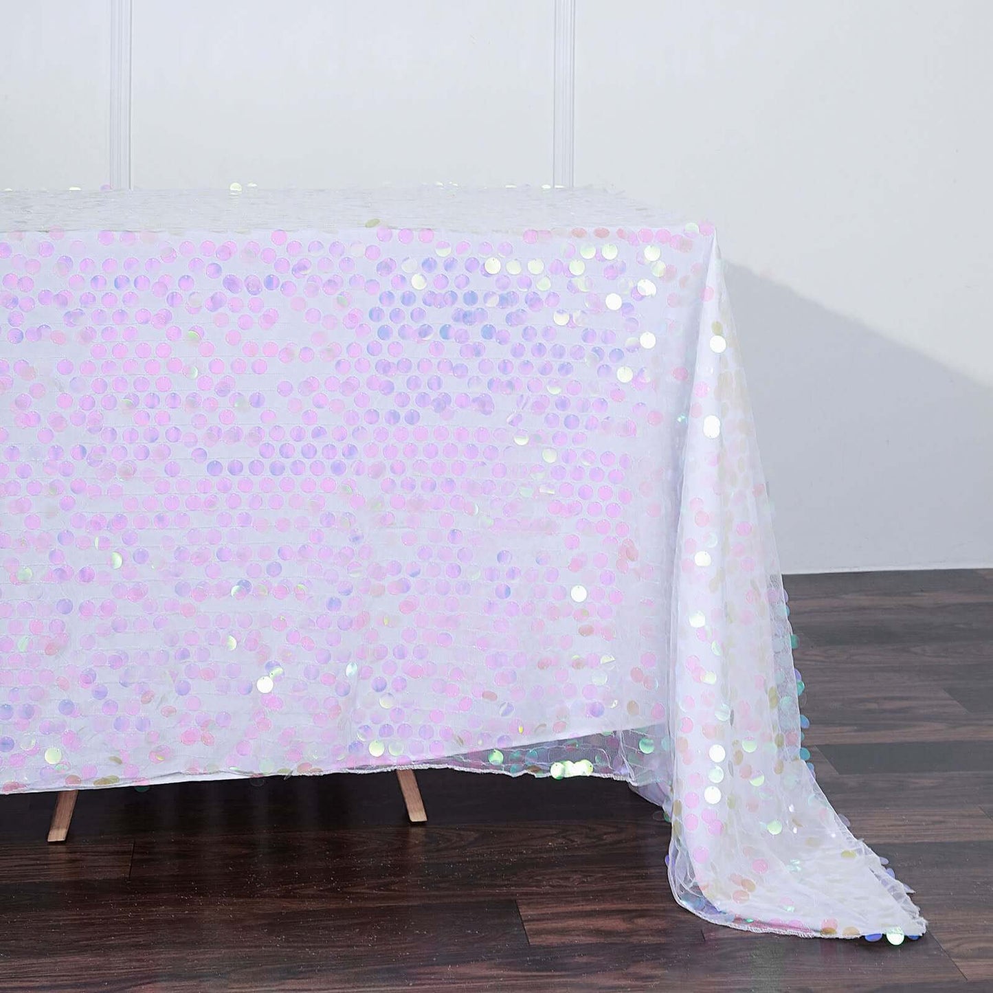 Sequin 90"x132" Rectangle Tablecloth Iridescent - Seamless Big Payette Table Cover