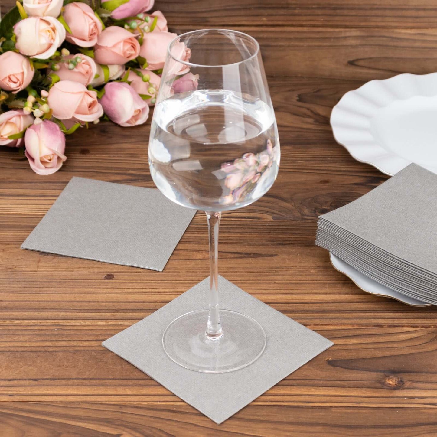 20 Pack Linen-Like Paper 5"x5" Napkins Silver - Highly Absorbent Airlaid Napkins