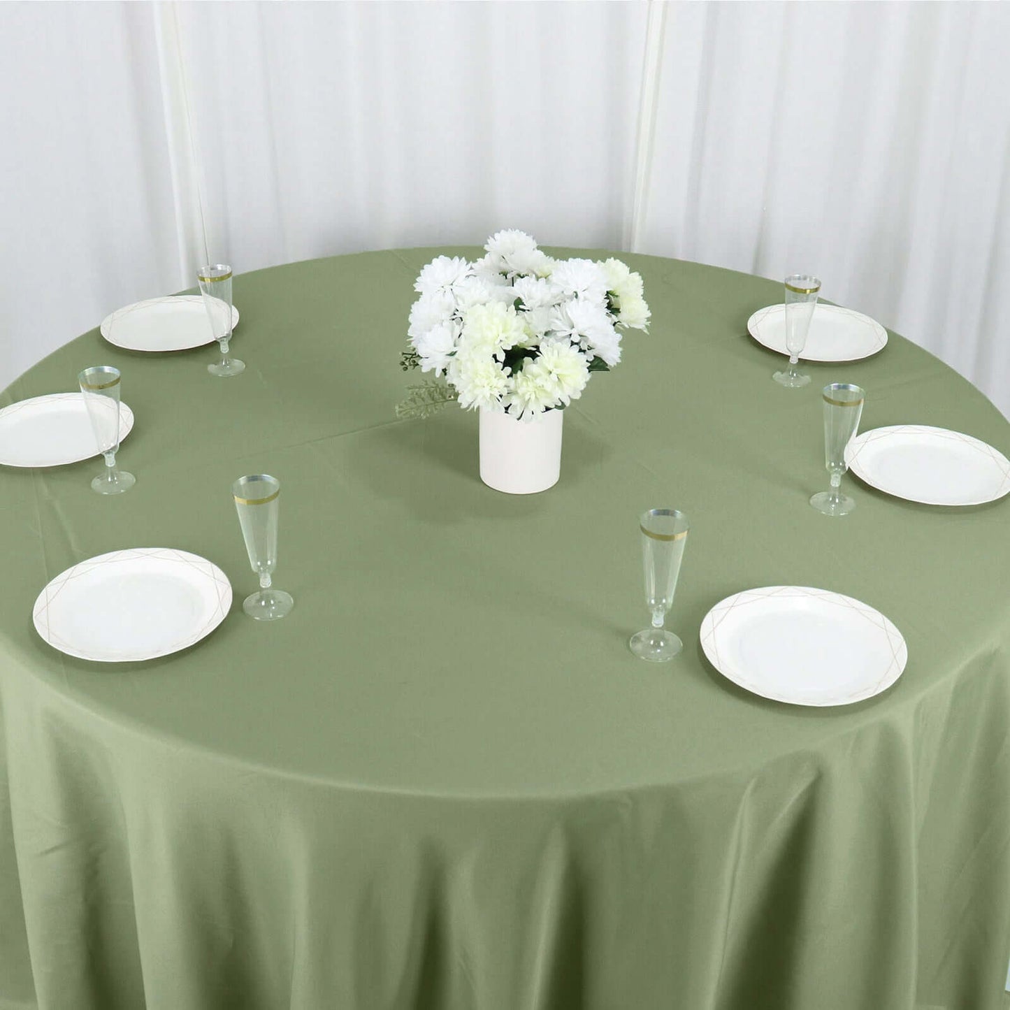 Polyester 132" Round Tablecloth Dusty Sage Green - Seamless Chic Table Cover
