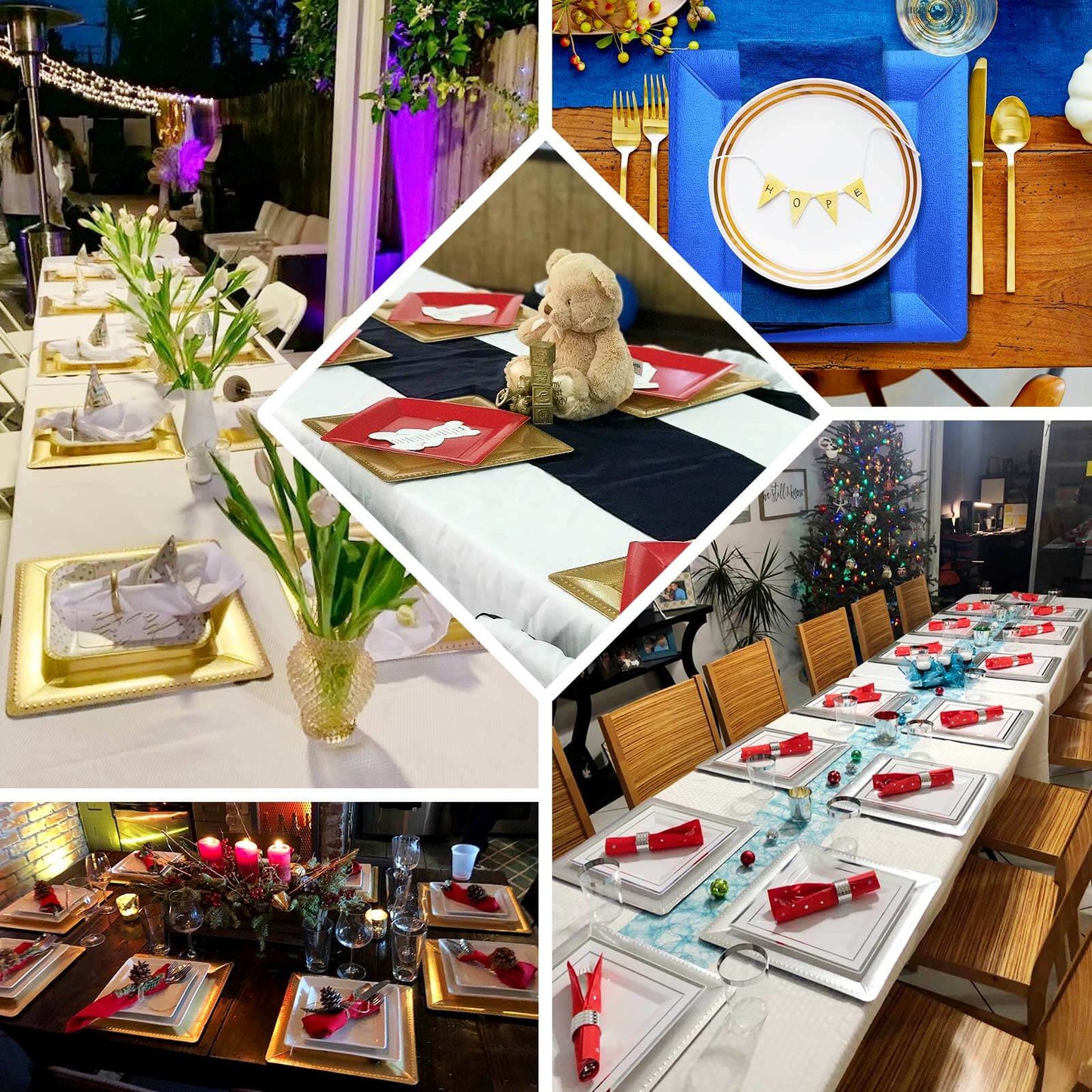 10-Pack Disposable Square Charger Plates in Royal Blue with Leather Like Texture - 1100GSM Durable Paper Chargers 13"